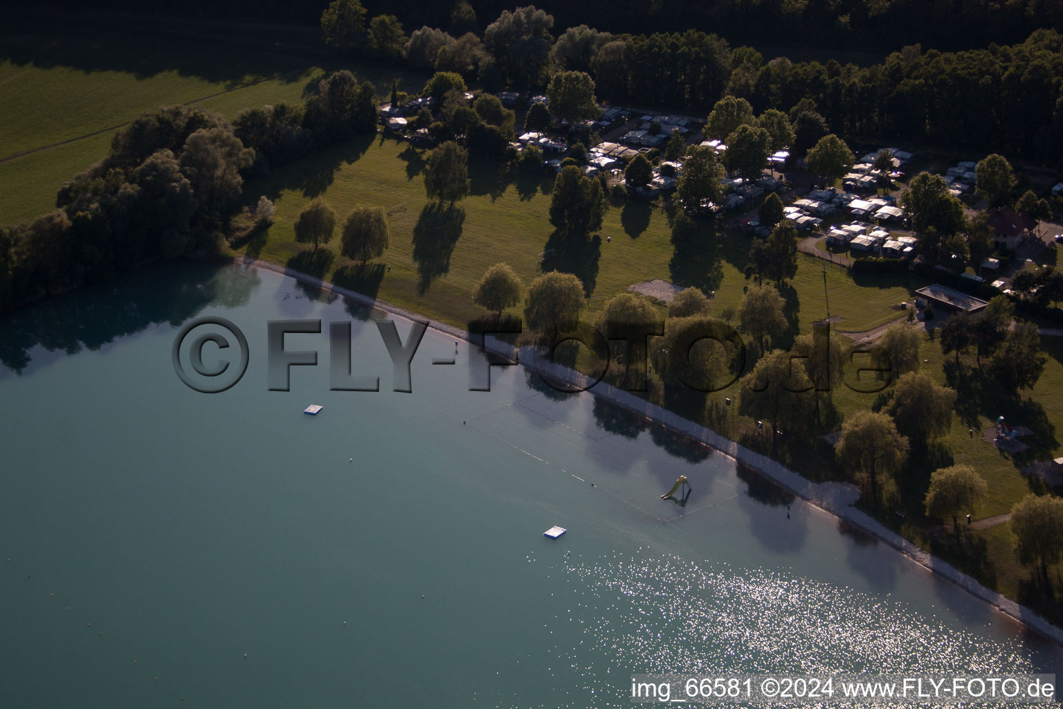 Oblique view of Quarry lake in Lauterbourg in the state Bas-Rhin, France