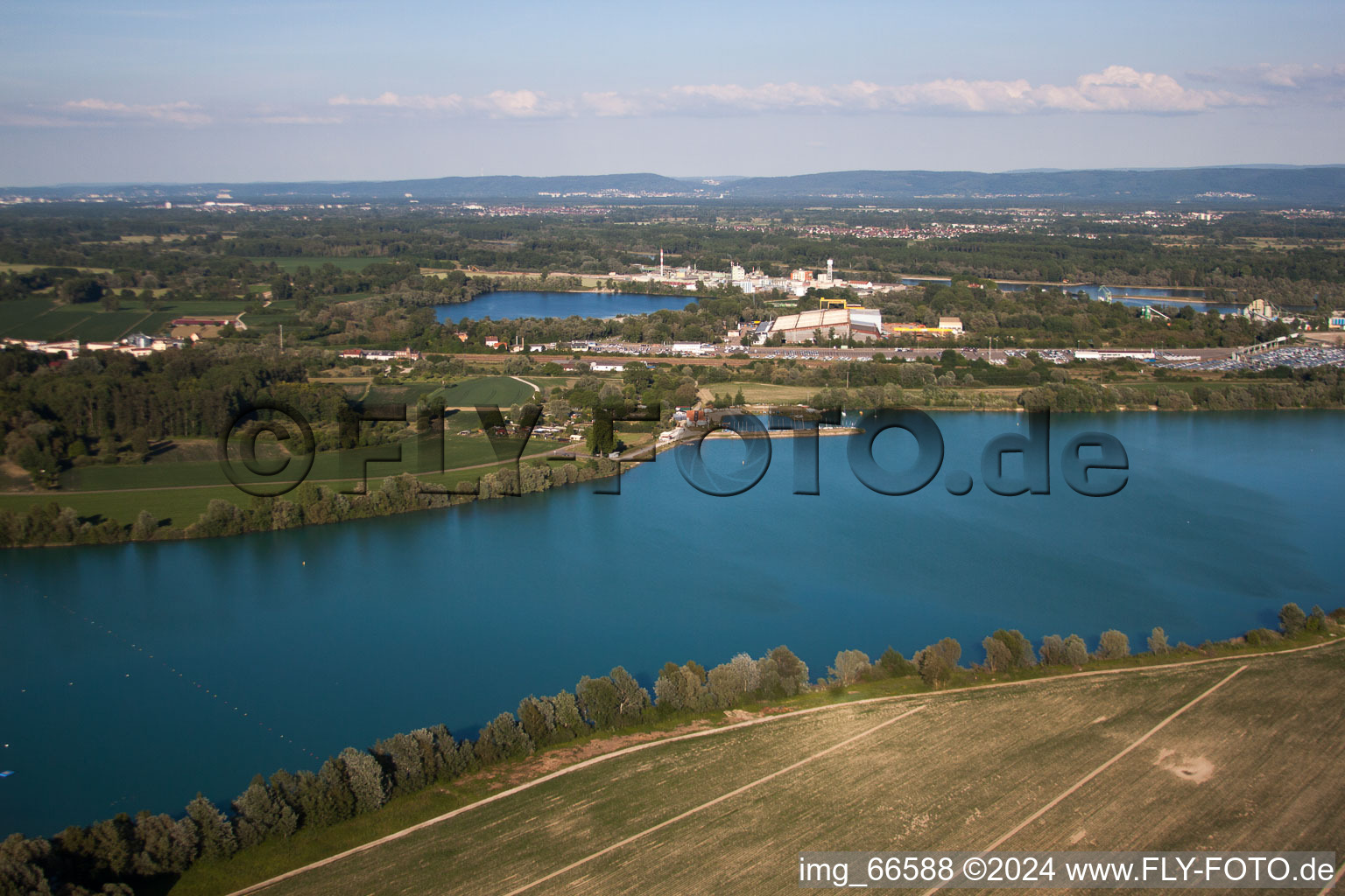 Quarry lake in Lauterbourg in the state Bas-Rhin, France out of the air