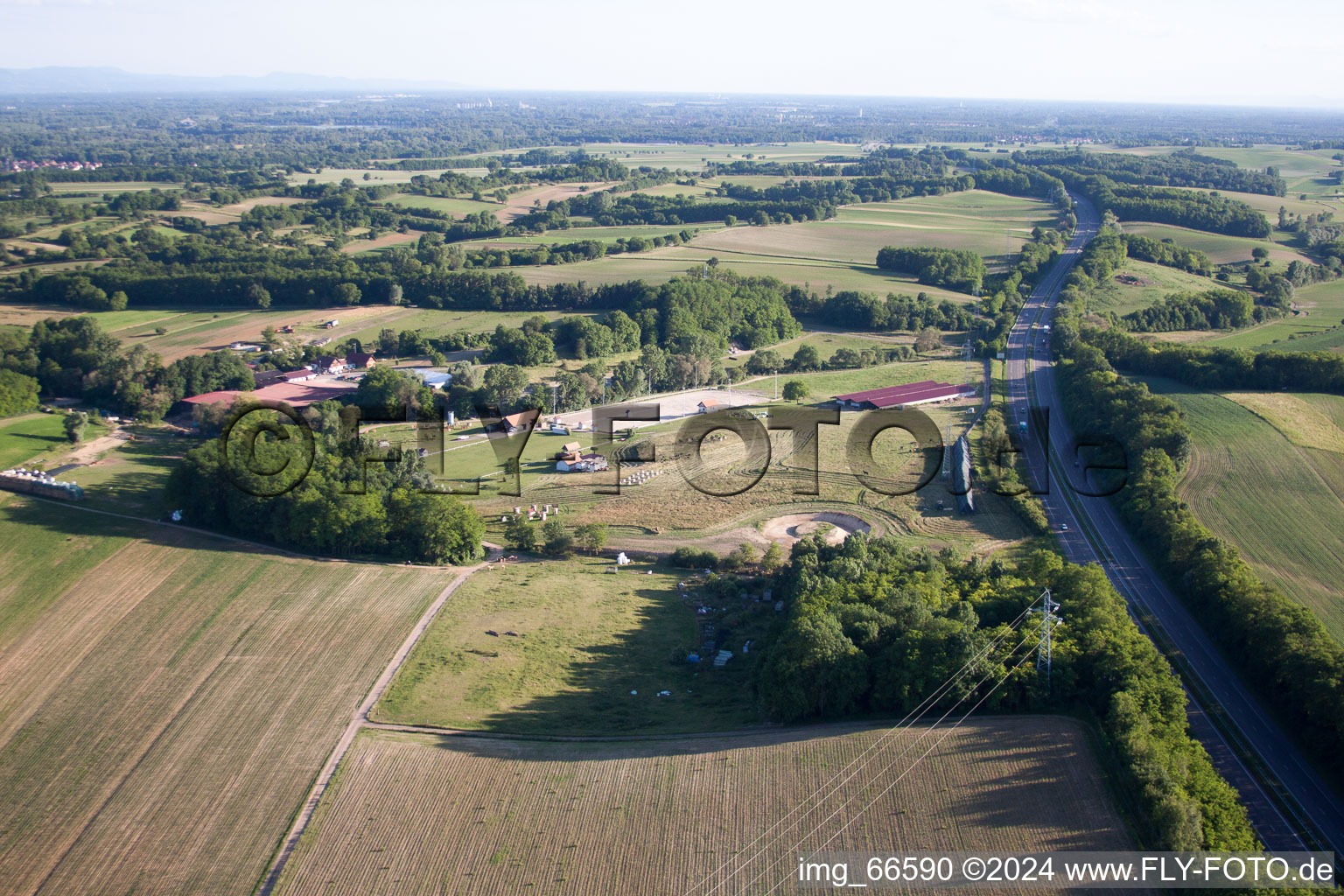 Haras de la Nee in Neewiller-près-Lauterbourg in the state Bas-Rhin, France from the drone perspective