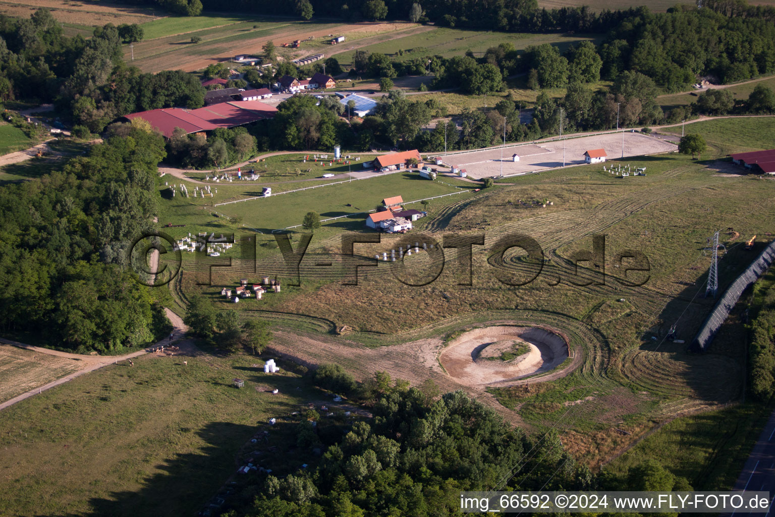 Haras de la Nee in Neewiller-près-Lauterbourg in the state Bas-Rhin, France from a drone