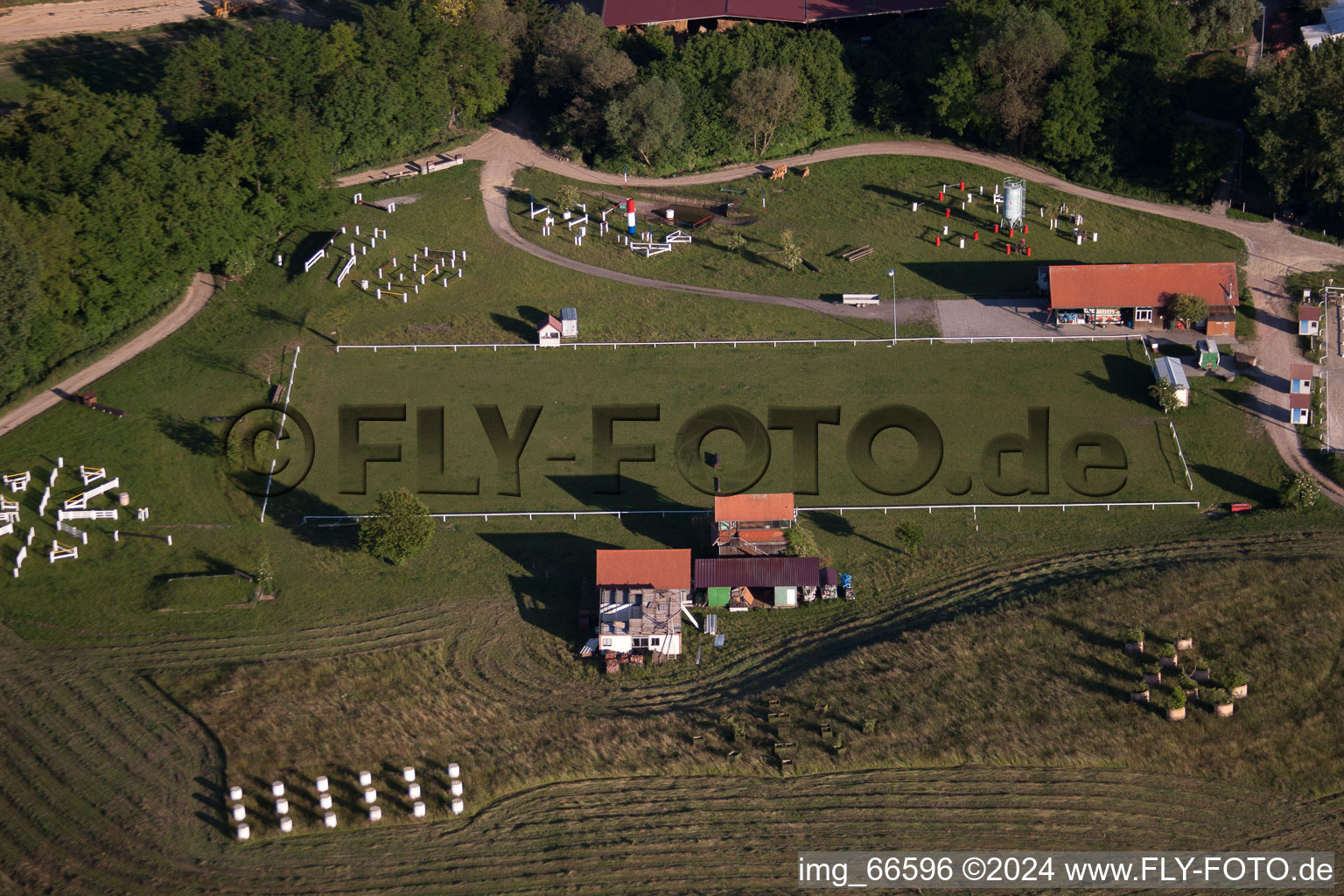 Aerial view of Haras de la Nee in Neewiller-près-Lauterbourg in the state Bas-Rhin, France