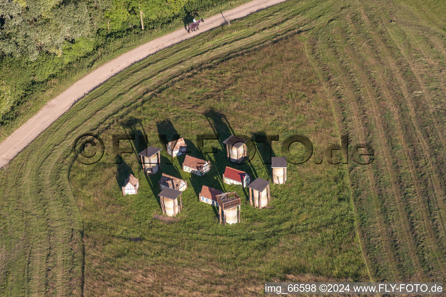 Aerial view of Racetrack racecourse - trotting Haras De La Nee in Neewiller-pres-Lauterbourg in Grand Est, France