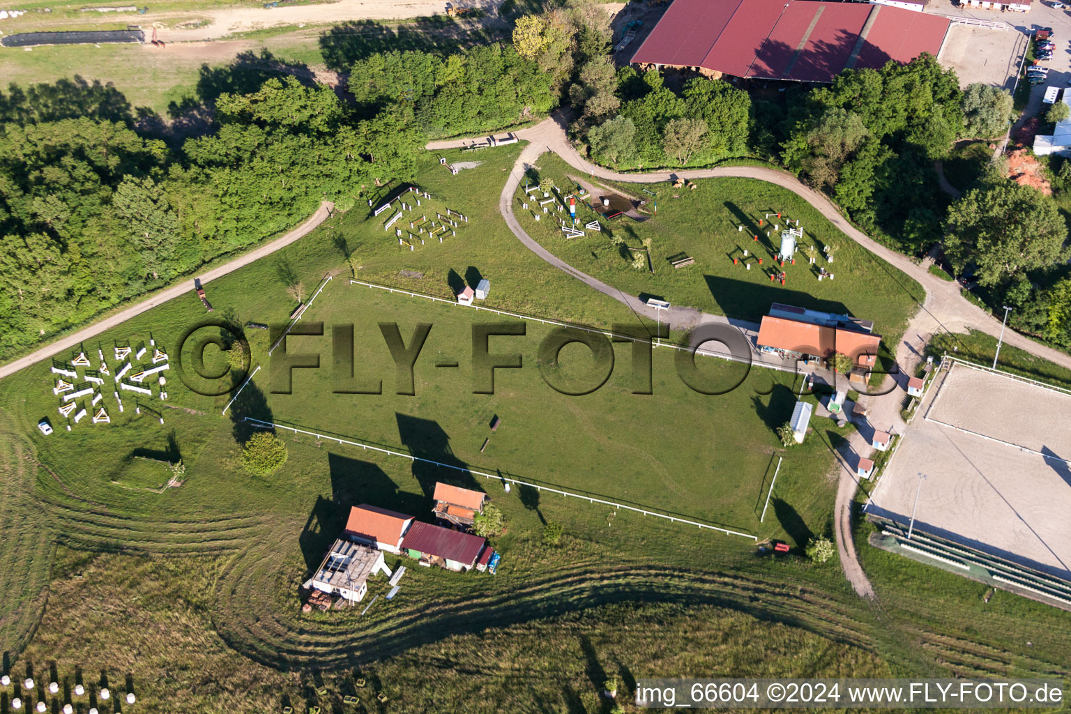 Aerial photograpy of Racetrack racecourse - trotting Haras De La Nee in Neewiller-pres-Lauterbourg in Grand Est, France