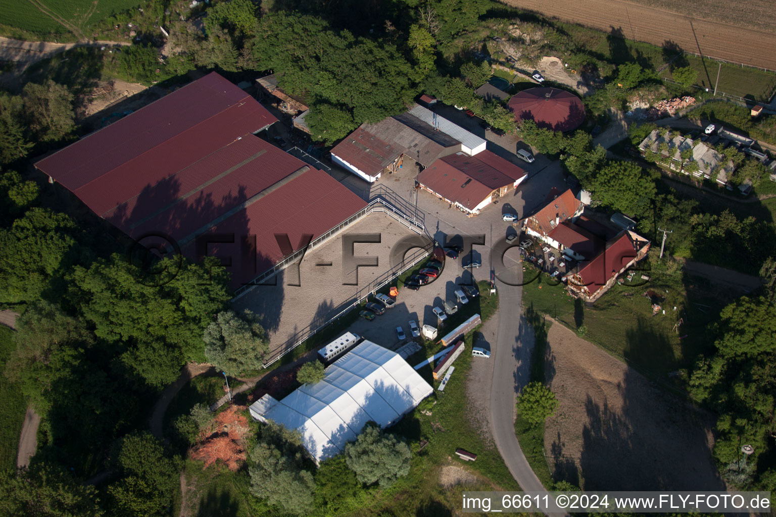 Haras de la Nee in Neewiller-près-Lauterbourg in the state Bas-Rhin, France viewn from the air