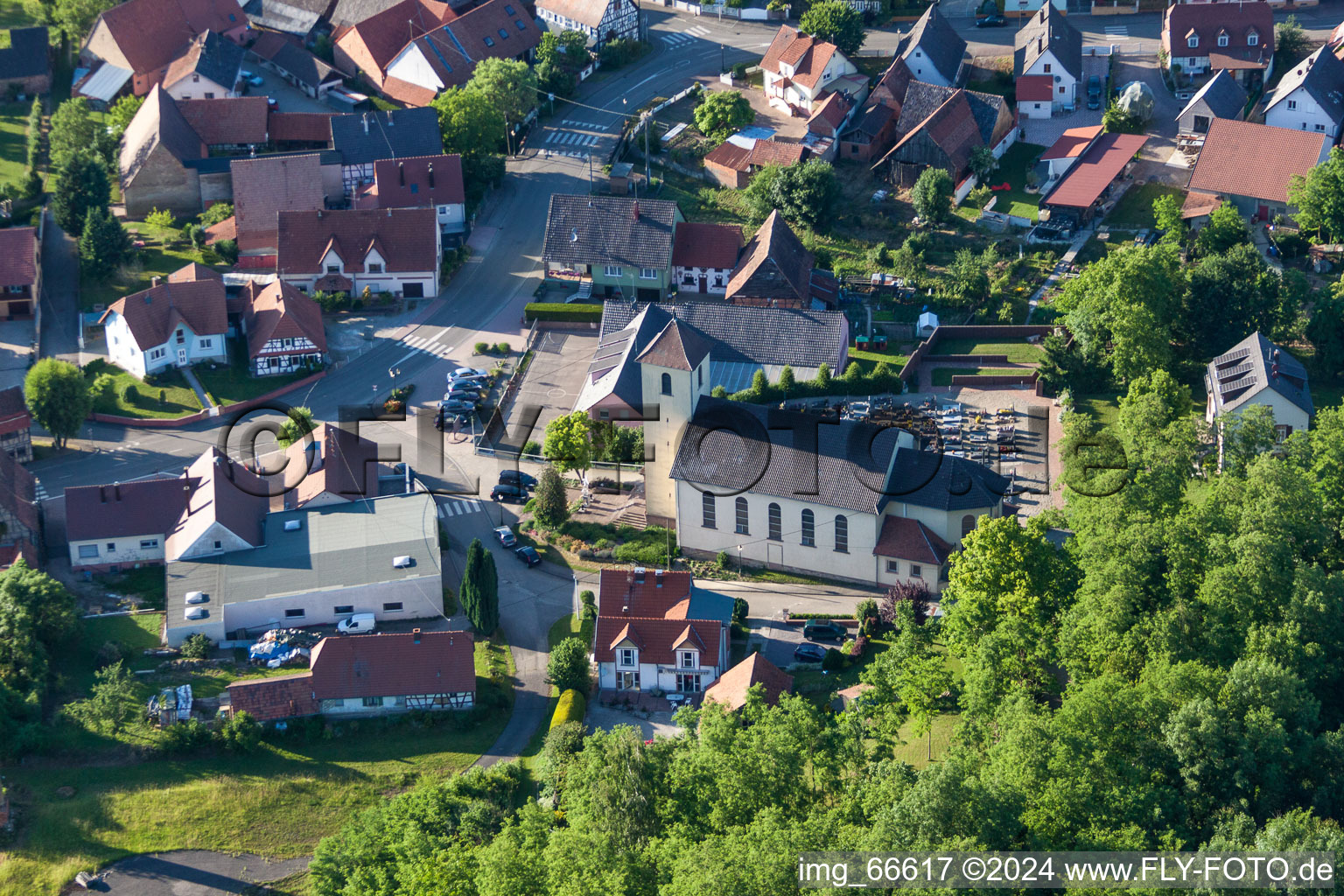 Church building in the village of in Neewiller-pres-Lauterbourg in Grand Est, France