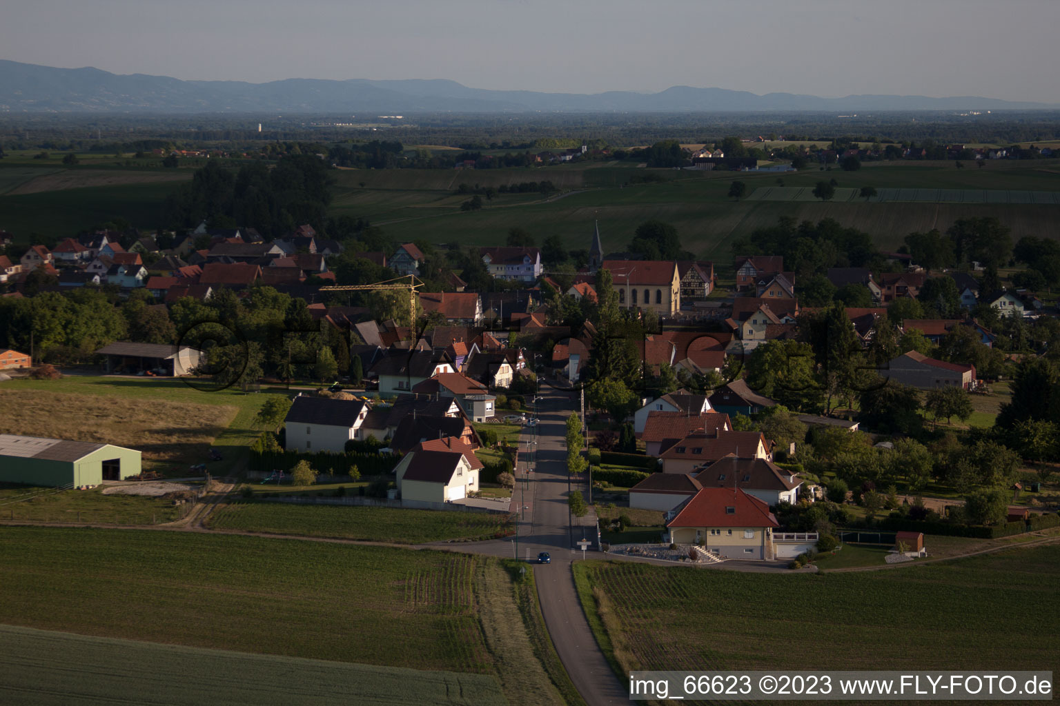 Oberlauterbach in the state Bas-Rhin, France from above