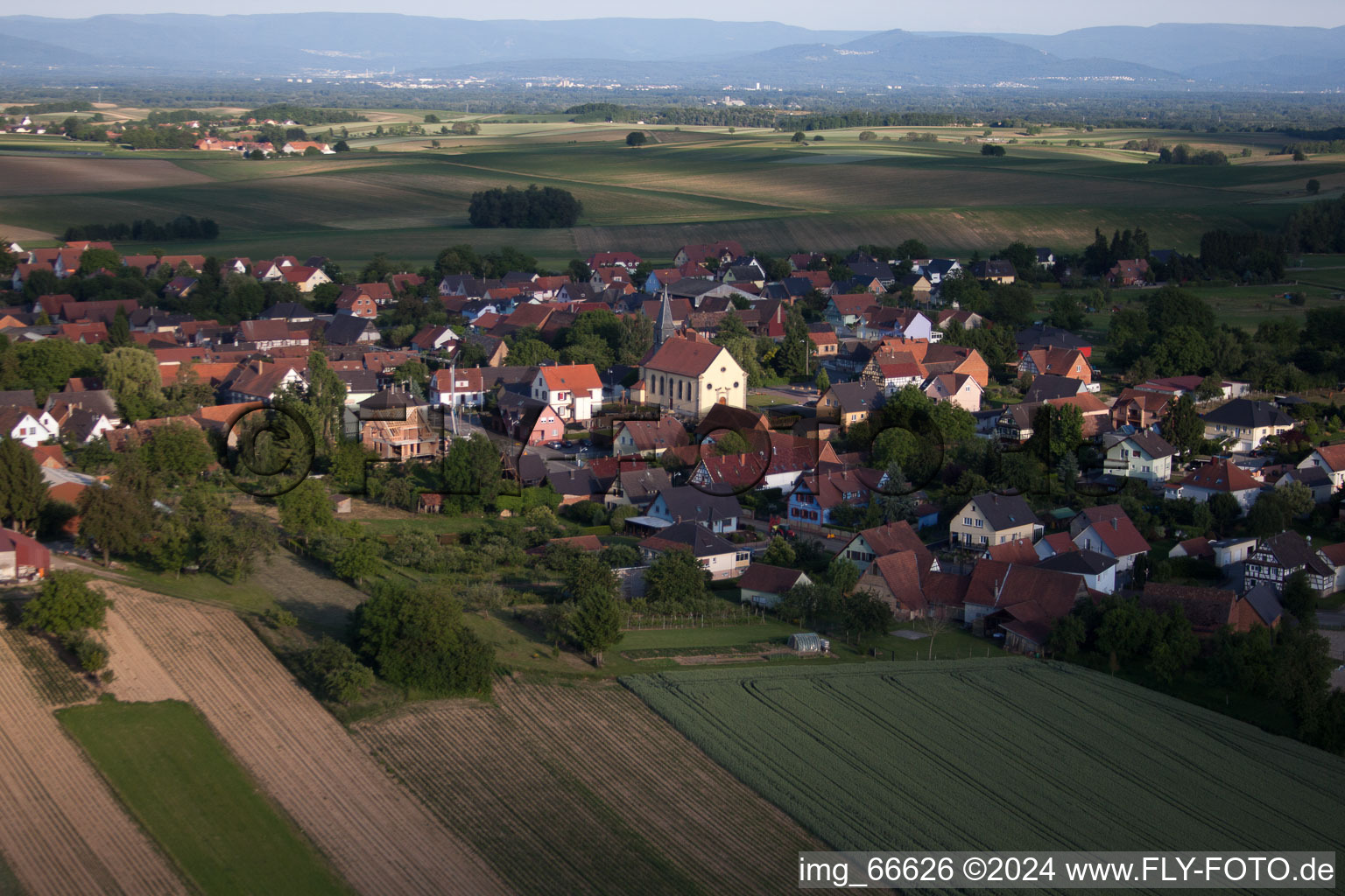 Oberlauterbach in the state Bas-Rhin, France seen from above