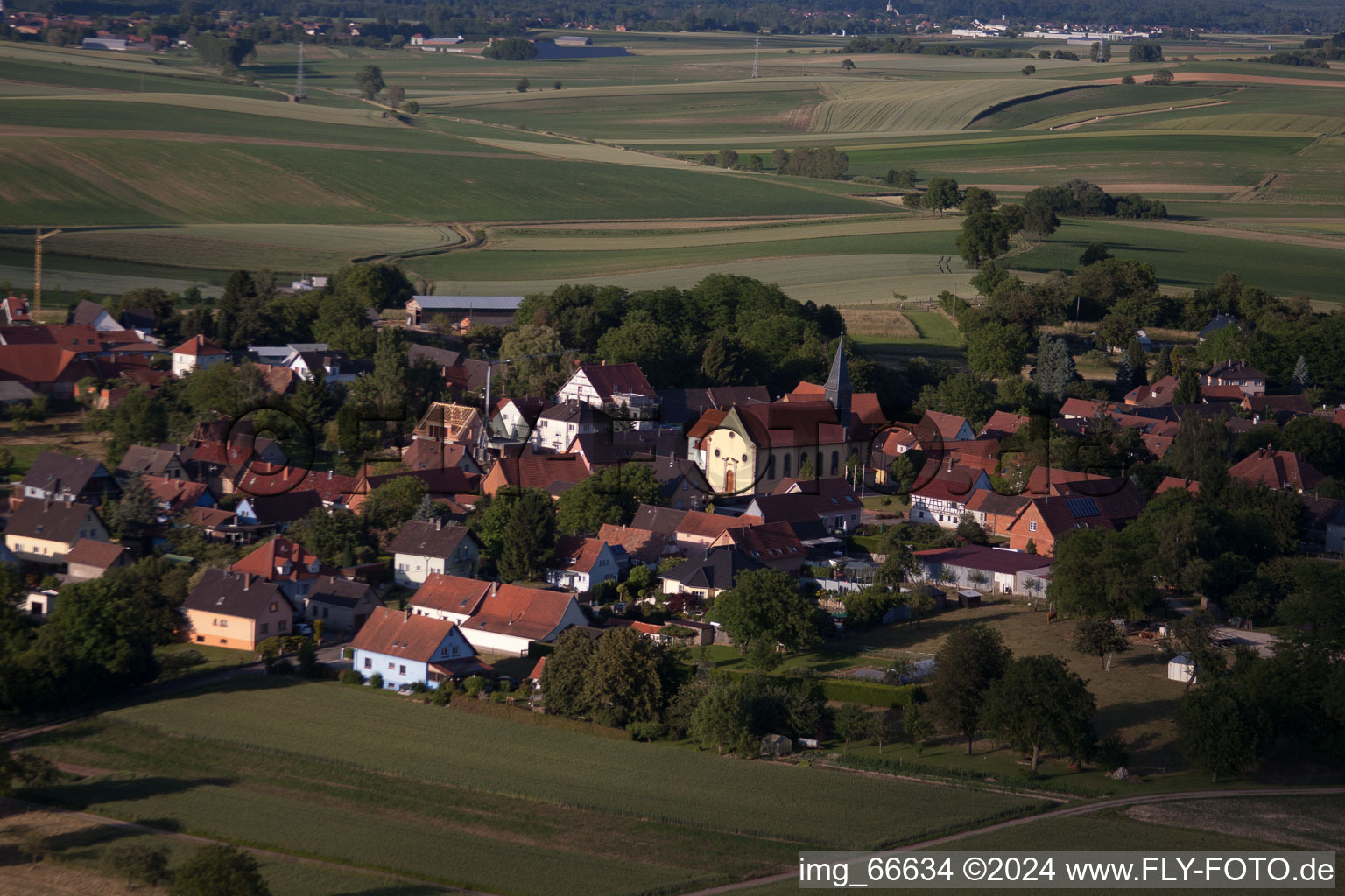 Oberlauterbach in the state Bas-Rhin, France viewn from the air