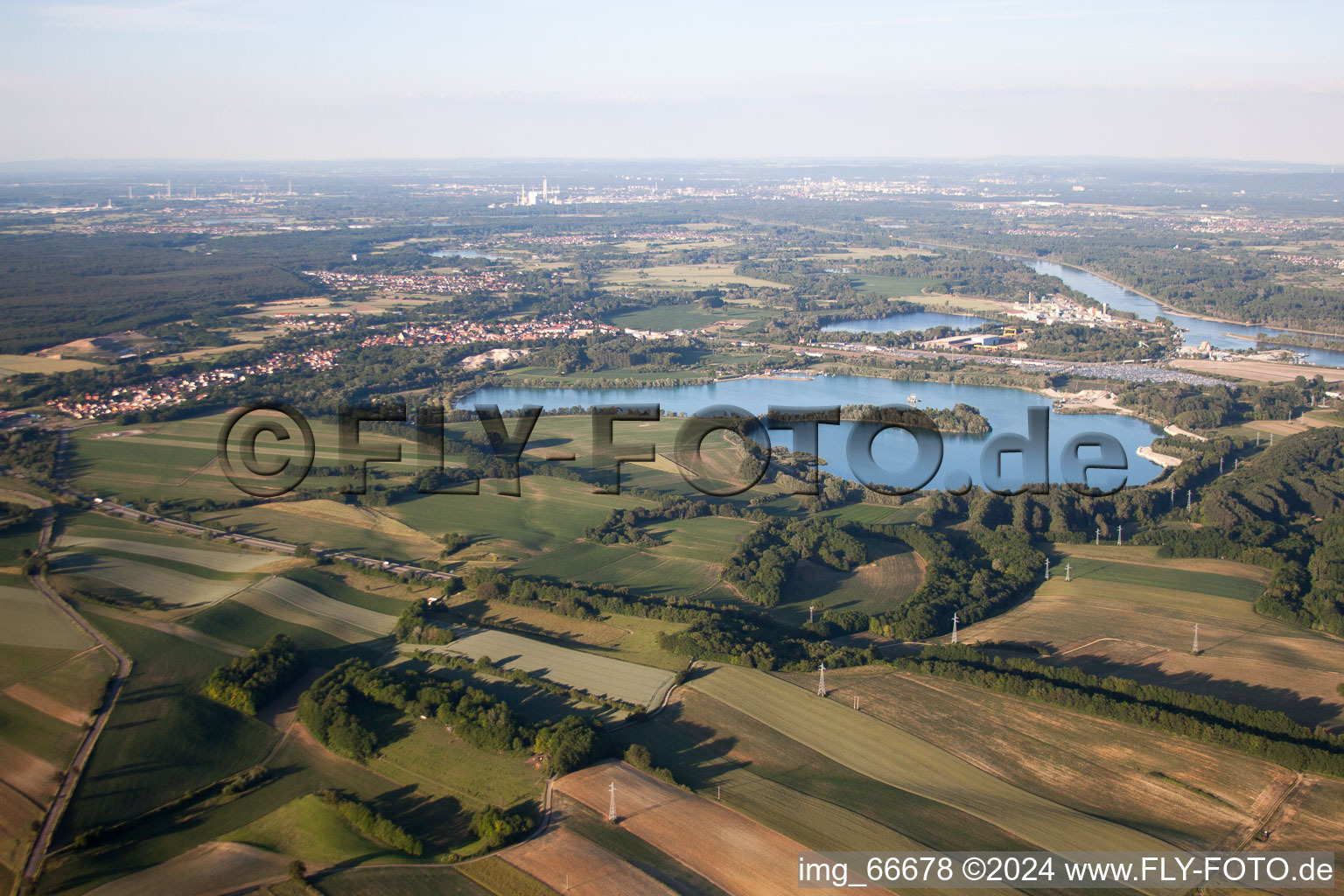 Quarry lake in Lauterbourg in the state Bas-Rhin, France seen from above