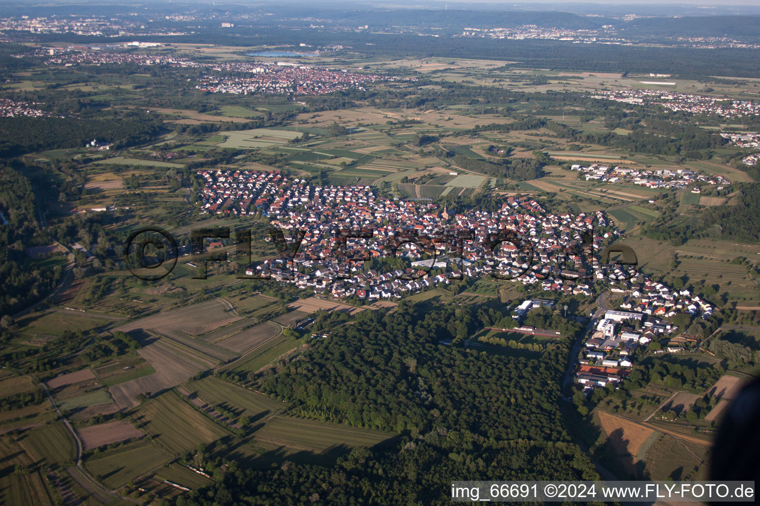 Oblique view of Au am Rhein in the state Baden-Wuerttemberg, Germany