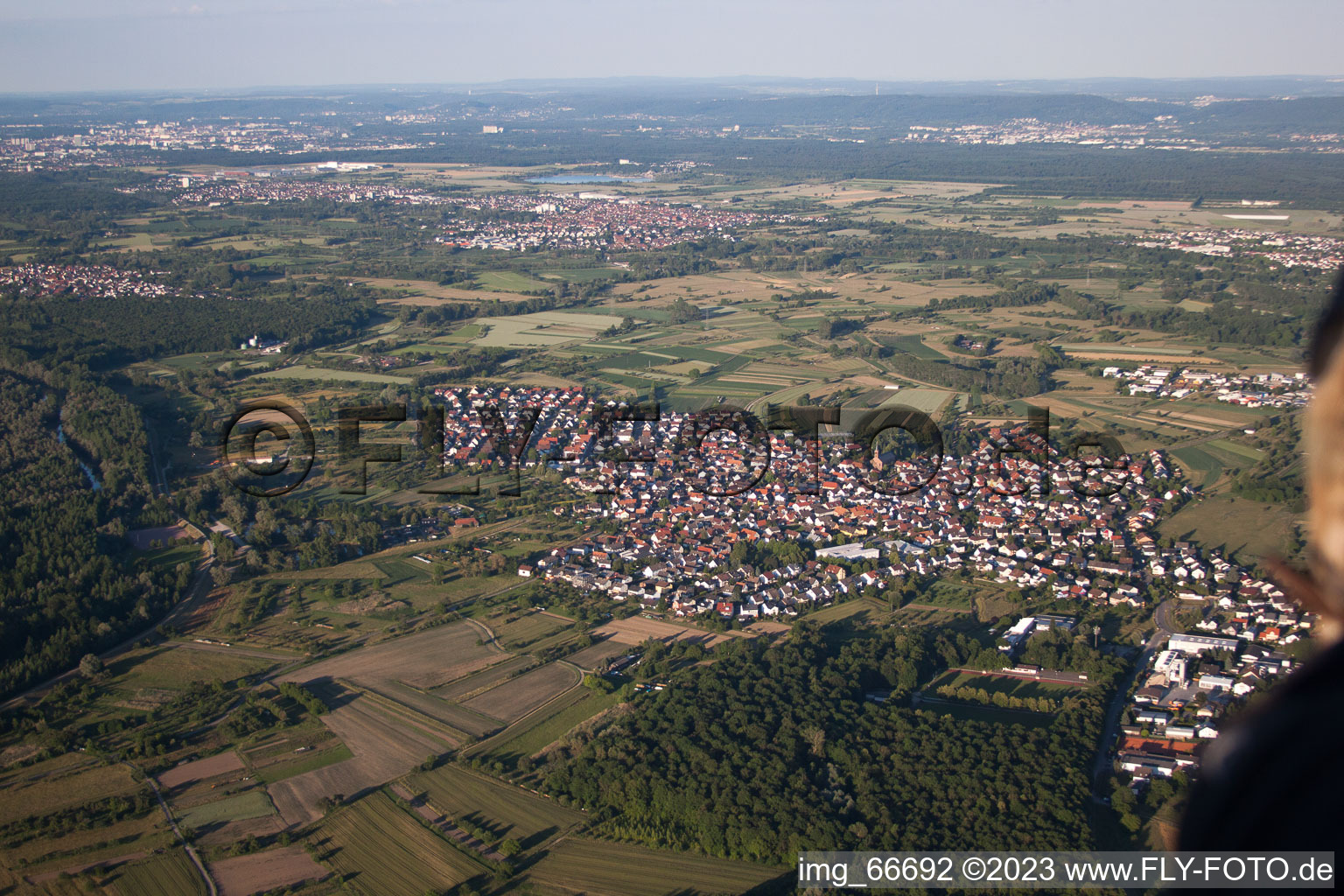 Au am Rhein in the state Baden-Wuerttemberg, Germany from above