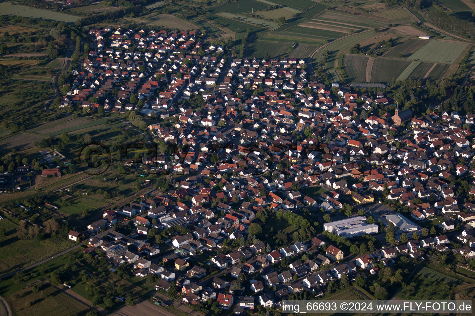 Au am Rhein in the state Baden-Wuerttemberg, Germany from the plane