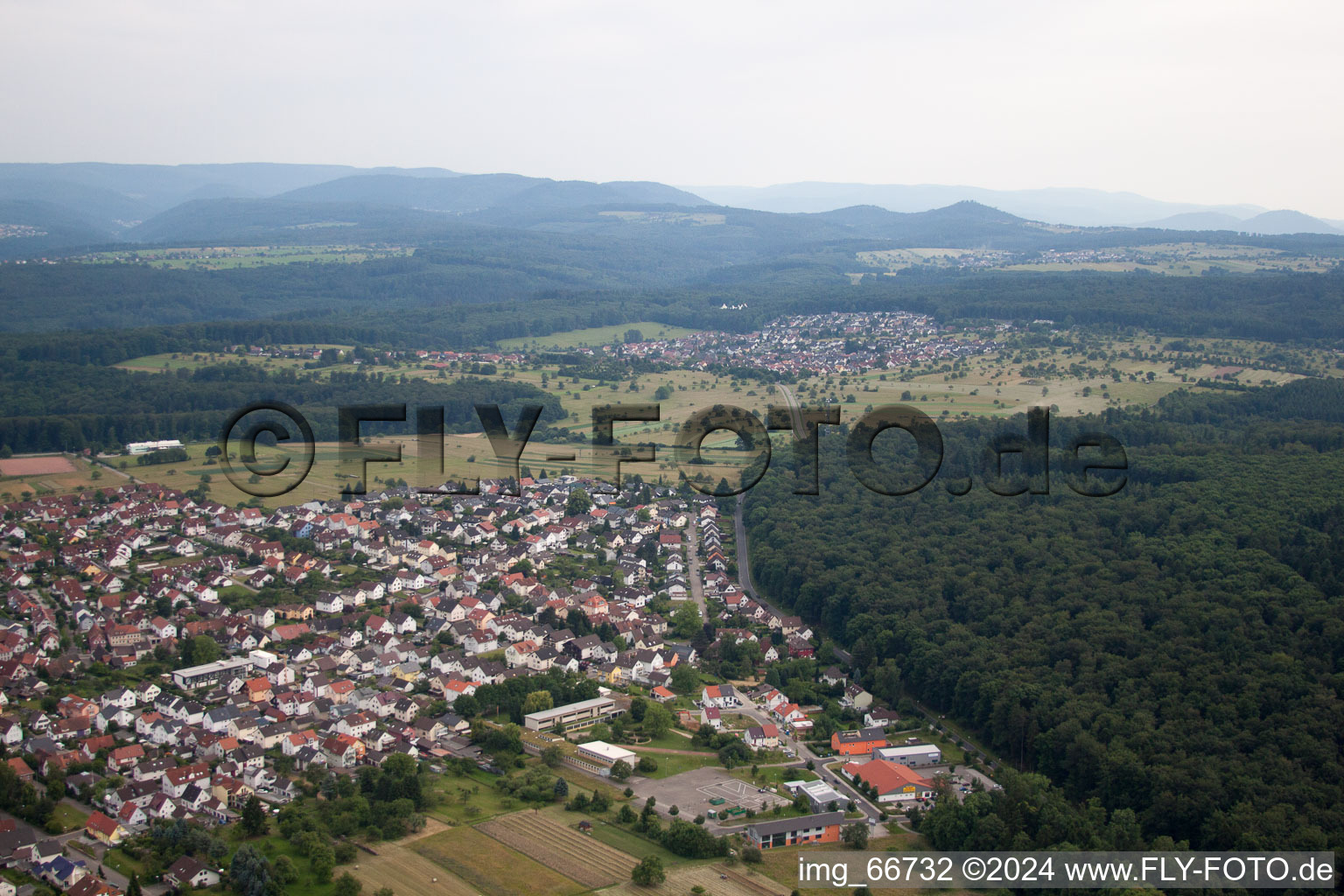 Aerial photograpy of District Spessart in Ettlingen in the state Baden-Wuerttemberg, Germany