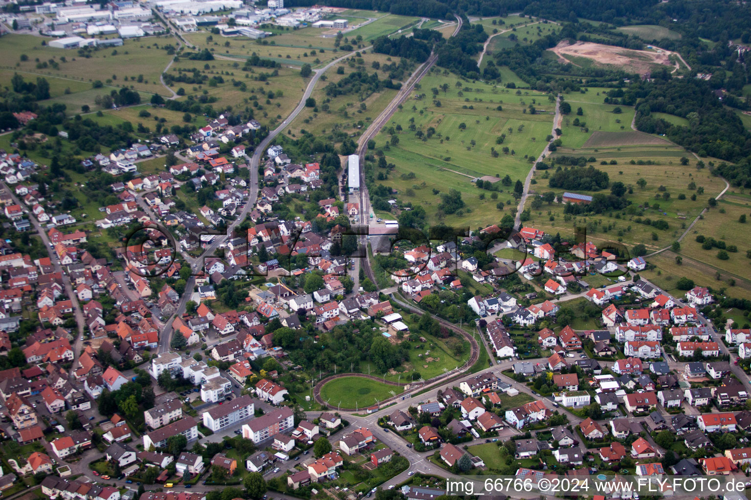 Aerial photograpy of District Ittersbach in Karlsbad in the state Baden-Wuerttemberg, Germany