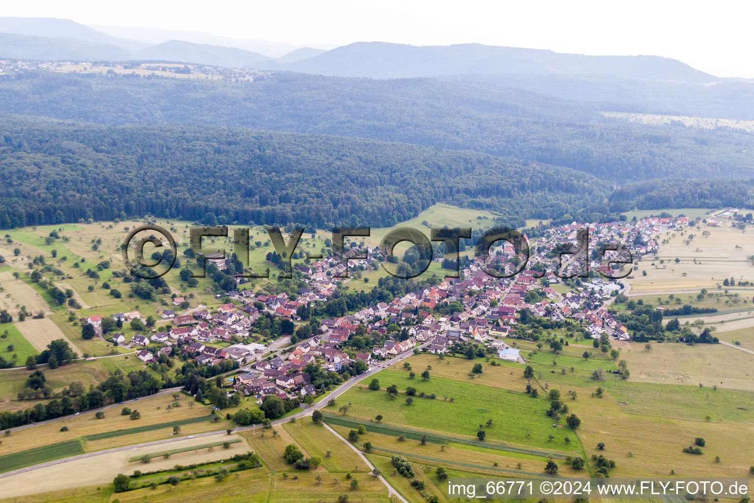 Aerial view of Village view in the district Langenalb in Straubenhardt in the state Baden-Wuerttemberg, Germany