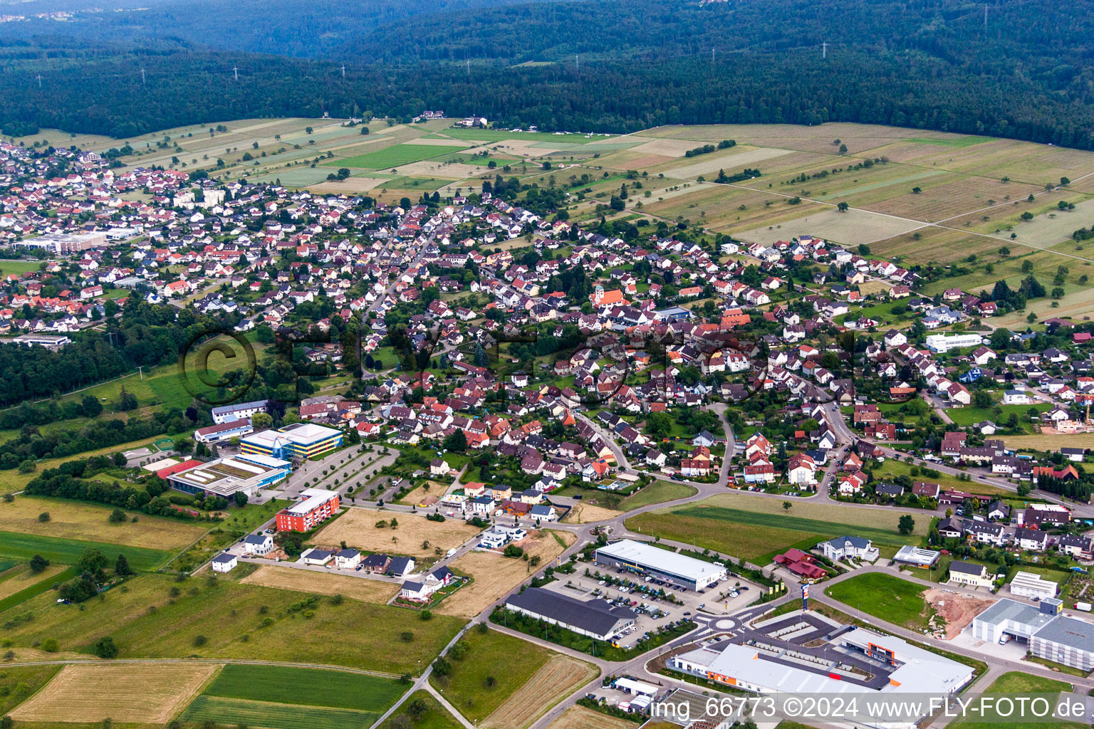 Town View of the streets and houses of the residential areas in Conweiler in the state Baden-Wurttemberg, Germany