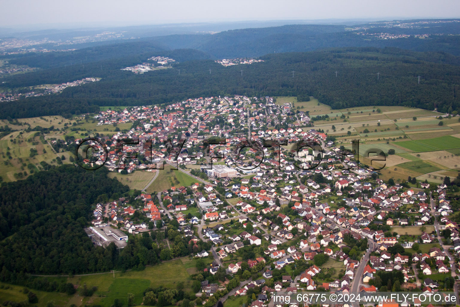 Aerial photograpy of Town View of the streets and houses of the residential areas in Conweiler in the state Baden-Wurttemberg, Germany