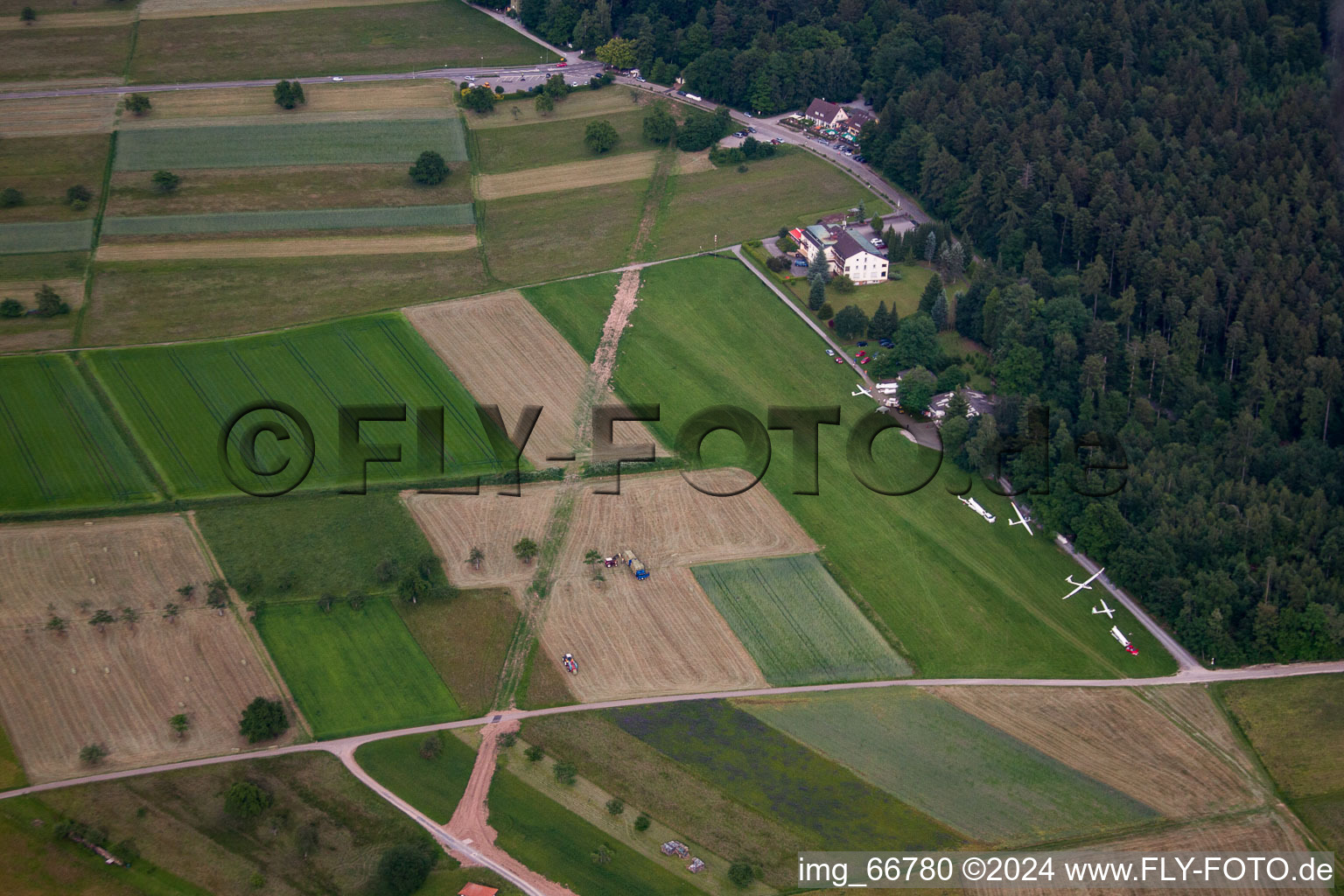 Aerial view of Schwann, gliding airfield in the district Conweiler in Straubenhardt in the state Baden-Wuerttemberg, Germany