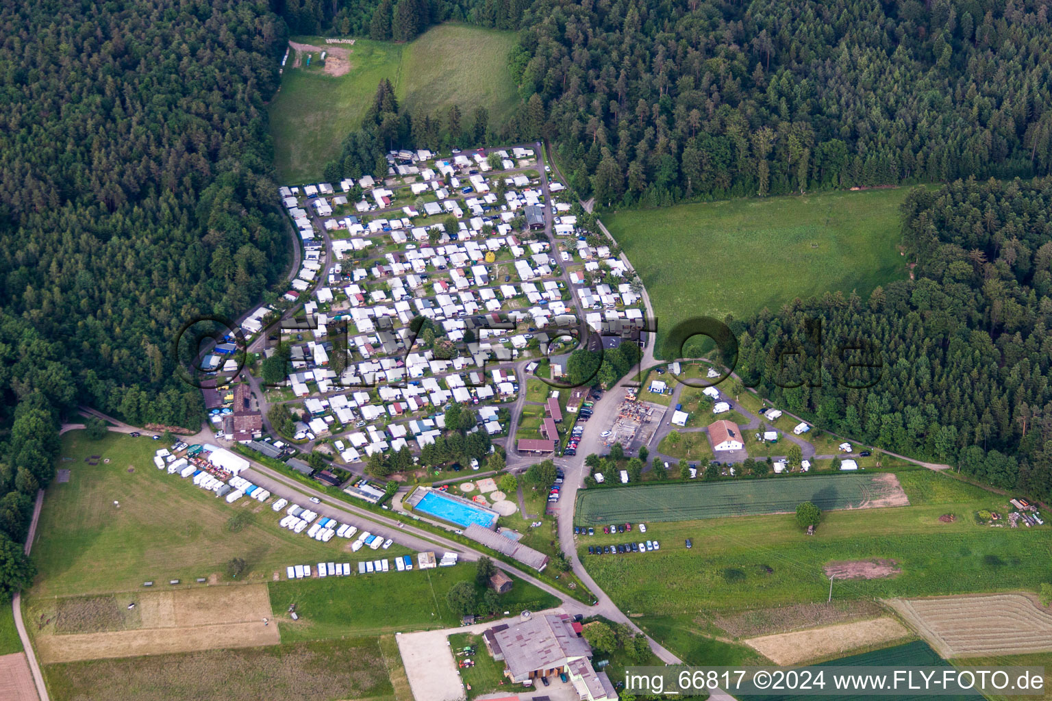 Camping with caravans and tents in the district Bad Teinach in Neubulach in the state Baden-Wurttemberg, Germany