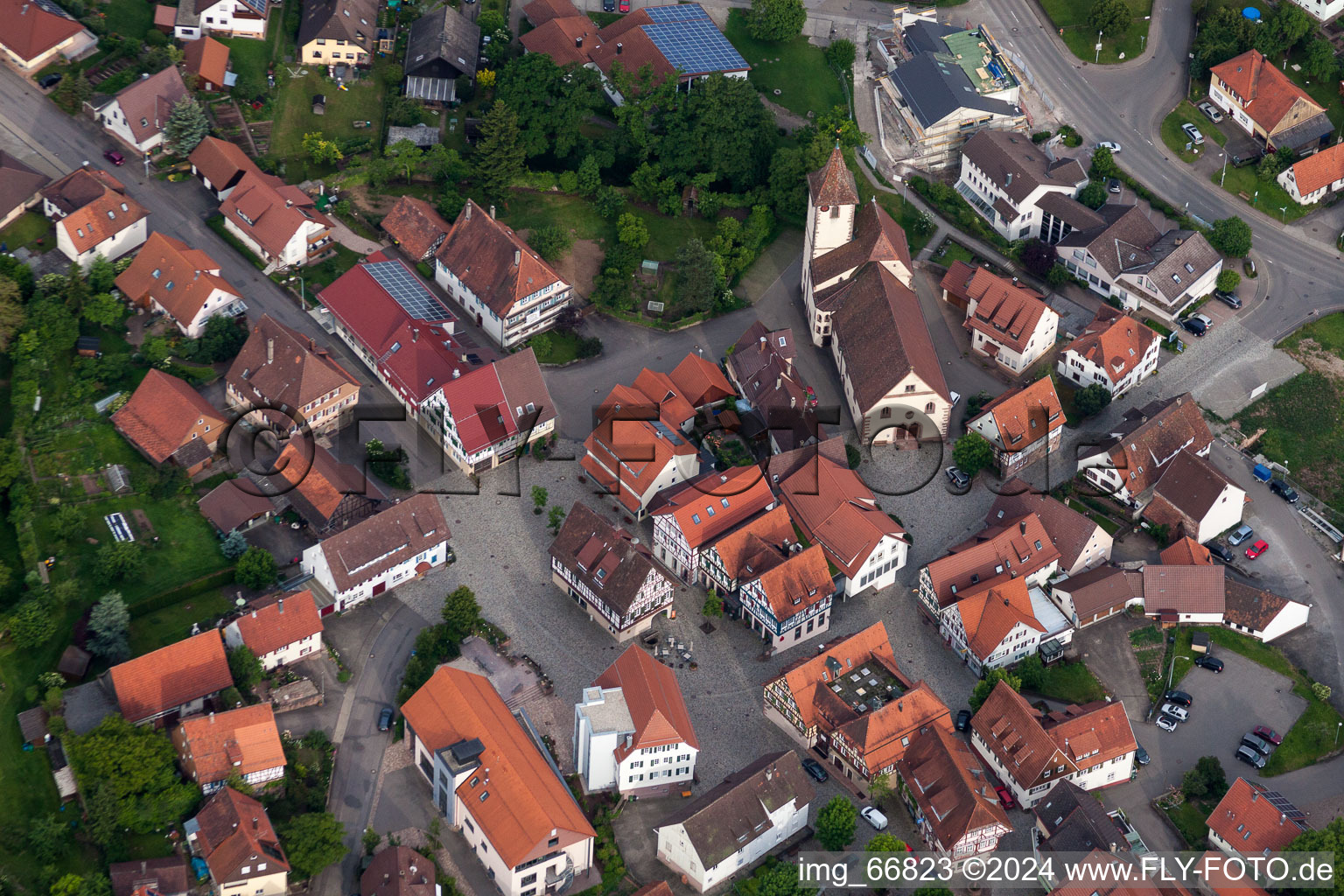 Town View of the streets and houses of the residential areas in Neubulach in the state Baden-Wurttemberg, Germany