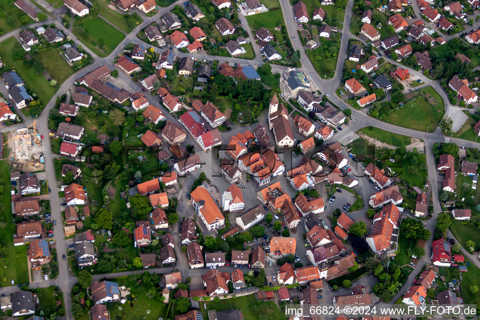 Aerial view of Town View of the streets and houses of the residential areas in Neubulach in the state Baden-Wurttemberg, Germany