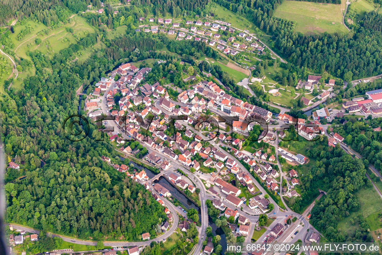 Village - view on the edge of agricultural fields and farmland in Wildberg in the state Baden-Wurttemberg, Germany