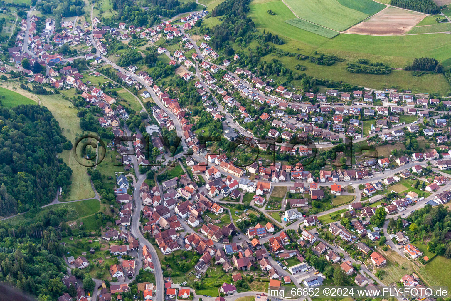 Aerial view of Church building of the St. Michaels-Church in Sulz am Eck in the state Baden-Wurttemberg, Germany