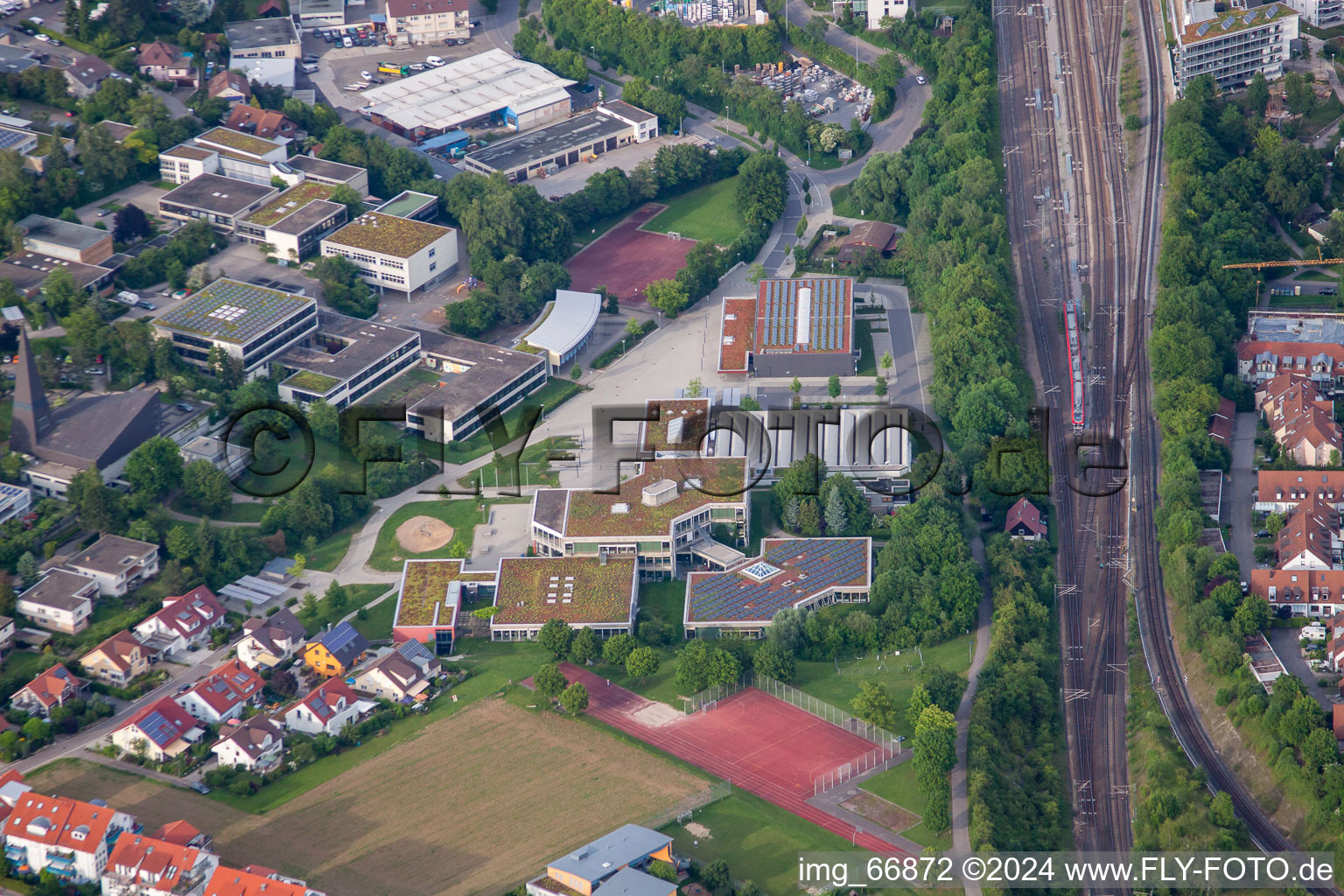 Aerial photograpy of Andreae-Gymnasium in Herrenberg in the state Baden-Wuerttemberg, Germany