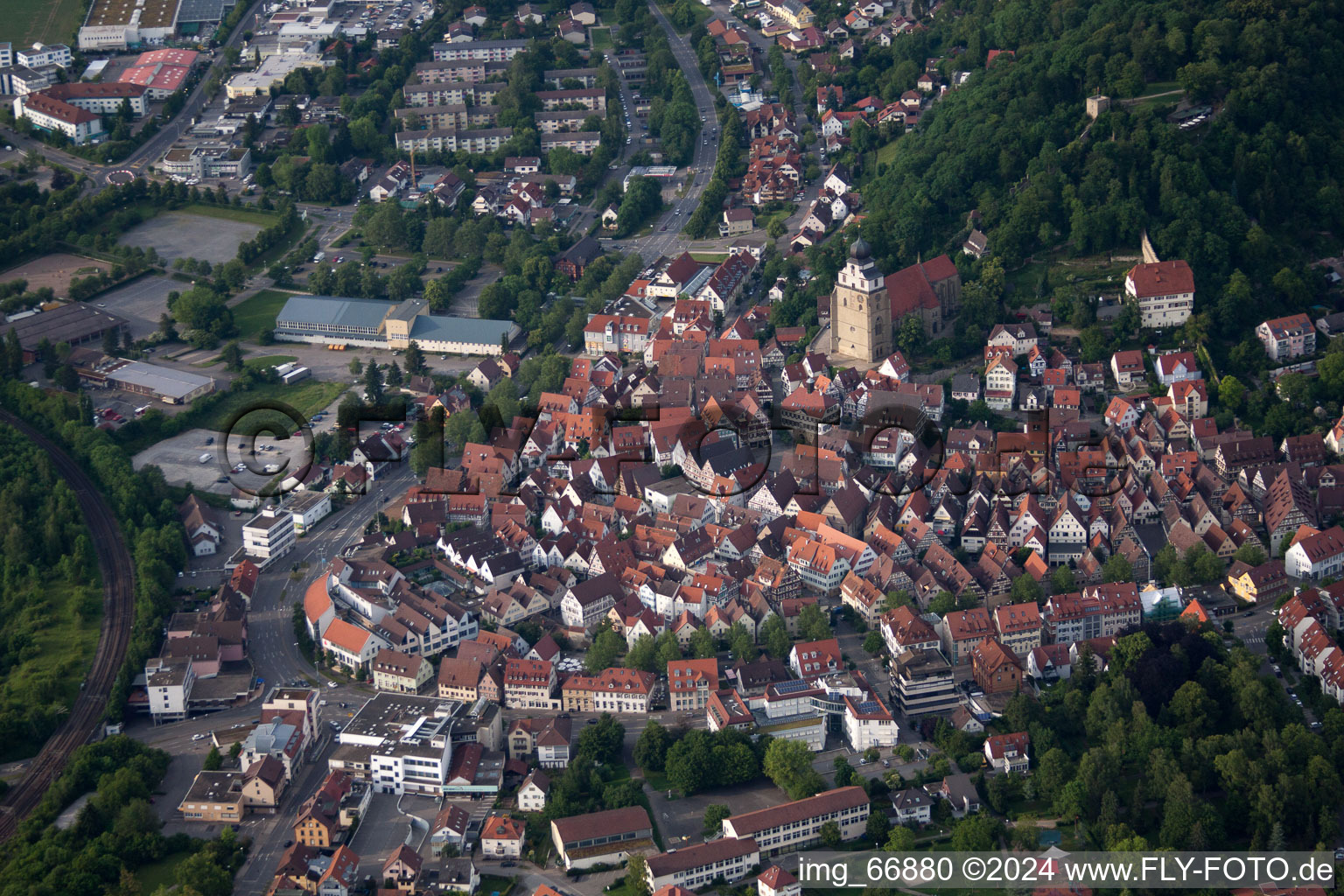 Church building in Stiftskirche Old Town- center of downtown in Herrenberg in the state Baden-Wurttemberg