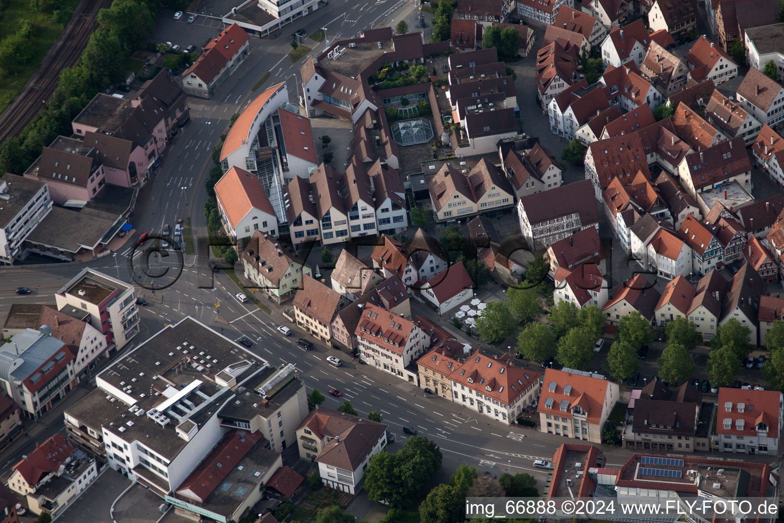 Shoe store Breitner from the south in Herrenberg in the state Baden-Wuerttemberg, Germany