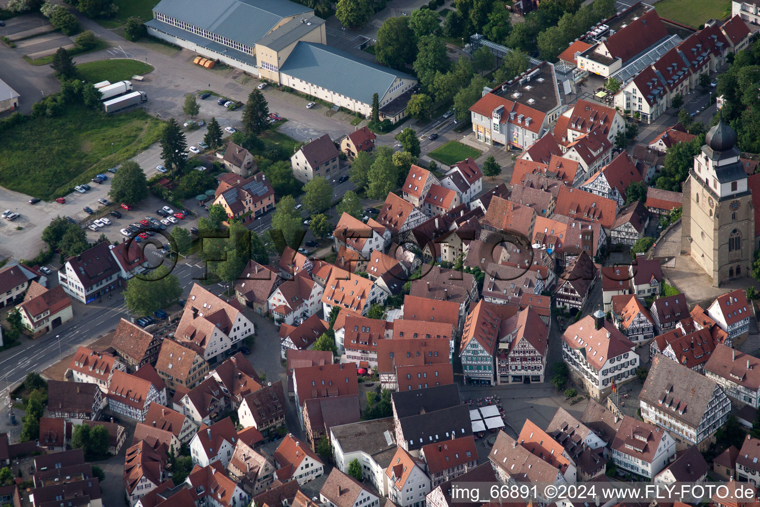 Market Square and Rathausgasse in Herrenberg in the state Baden-Wuerttemberg, Germany