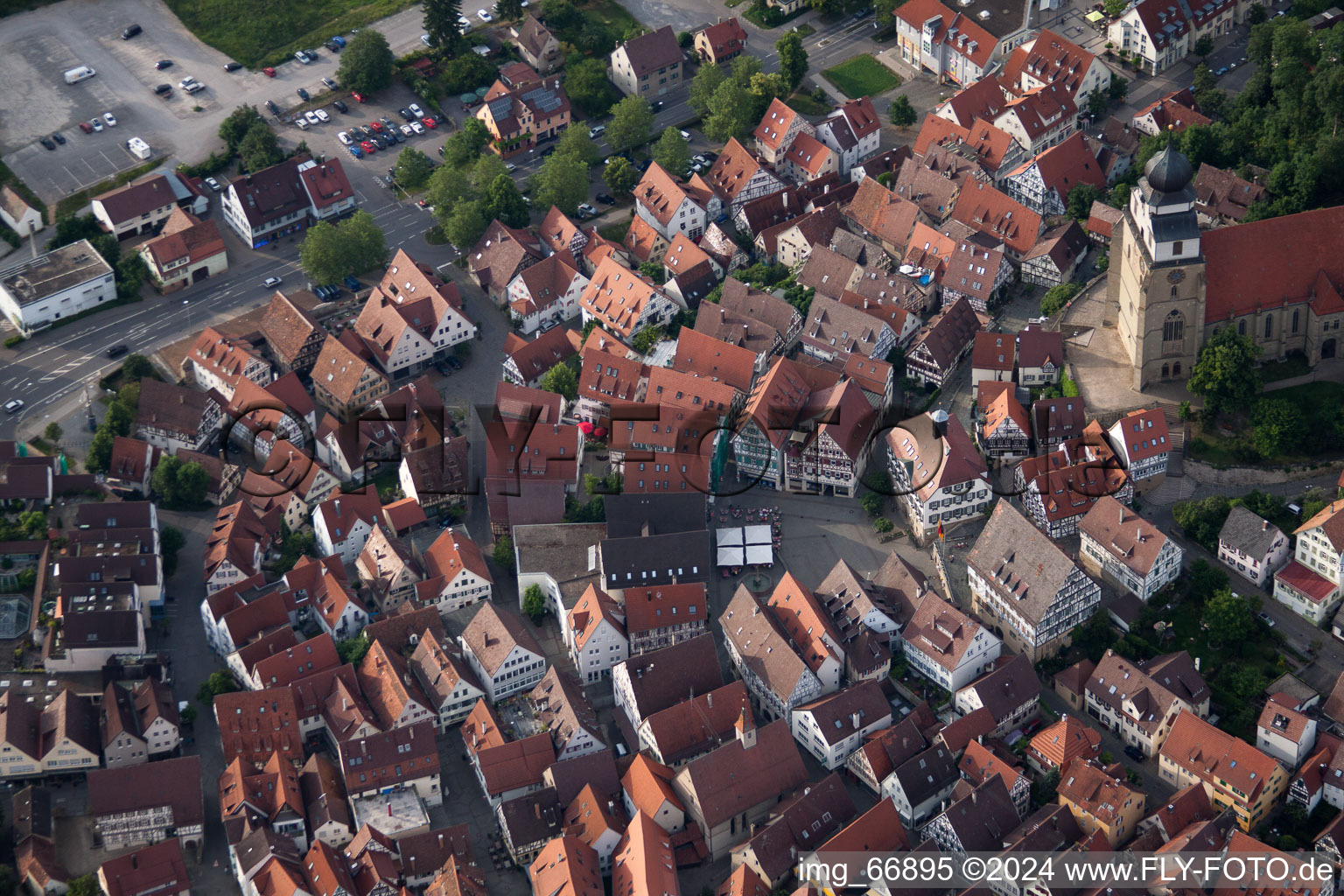 Old town with market square in Herrenberg in the state Baden-Wuerttemberg, Germany