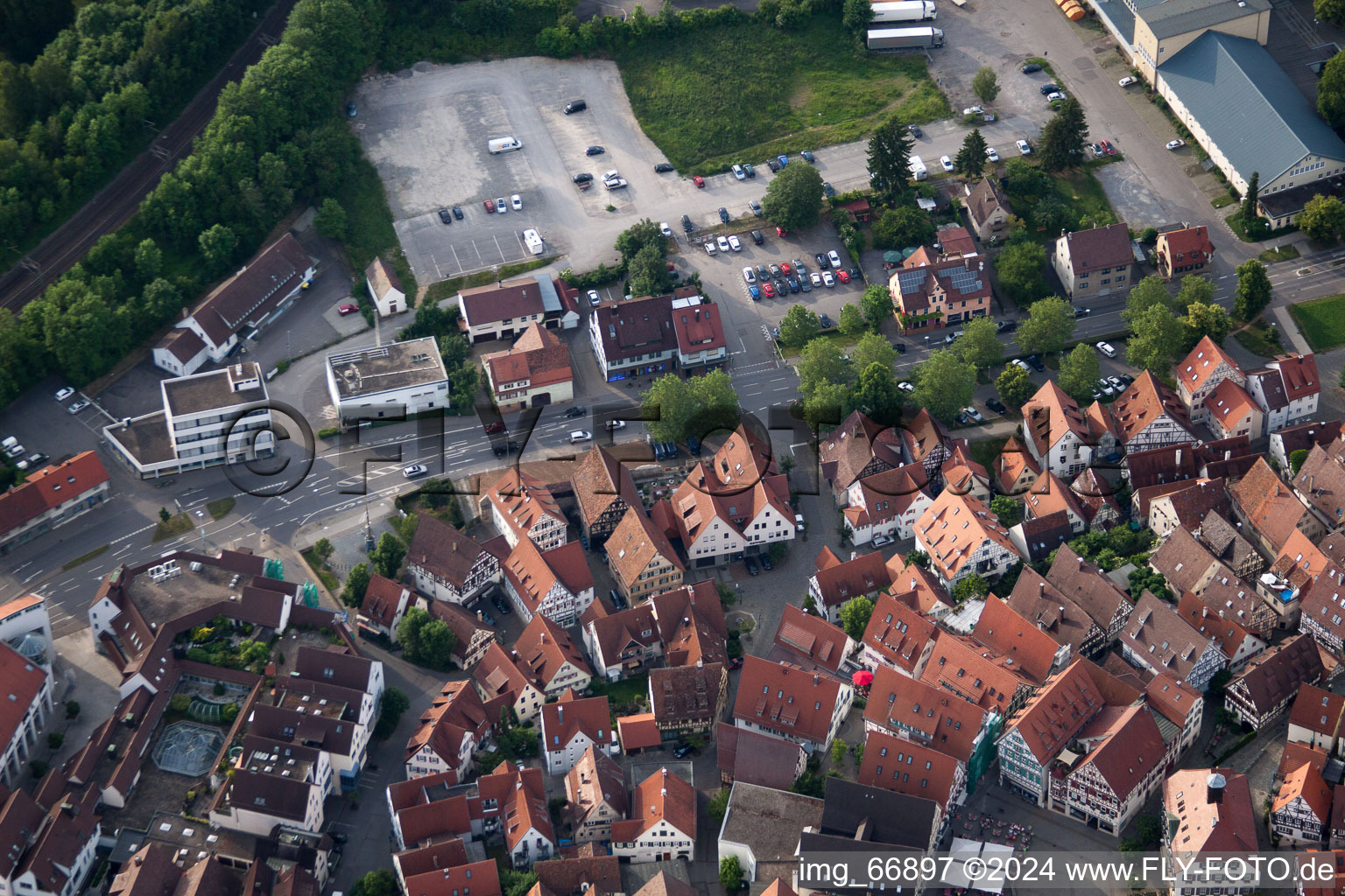 Aerial view of Badgasse in Herrenberg in the state Baden-Wuerttemberg, Germany