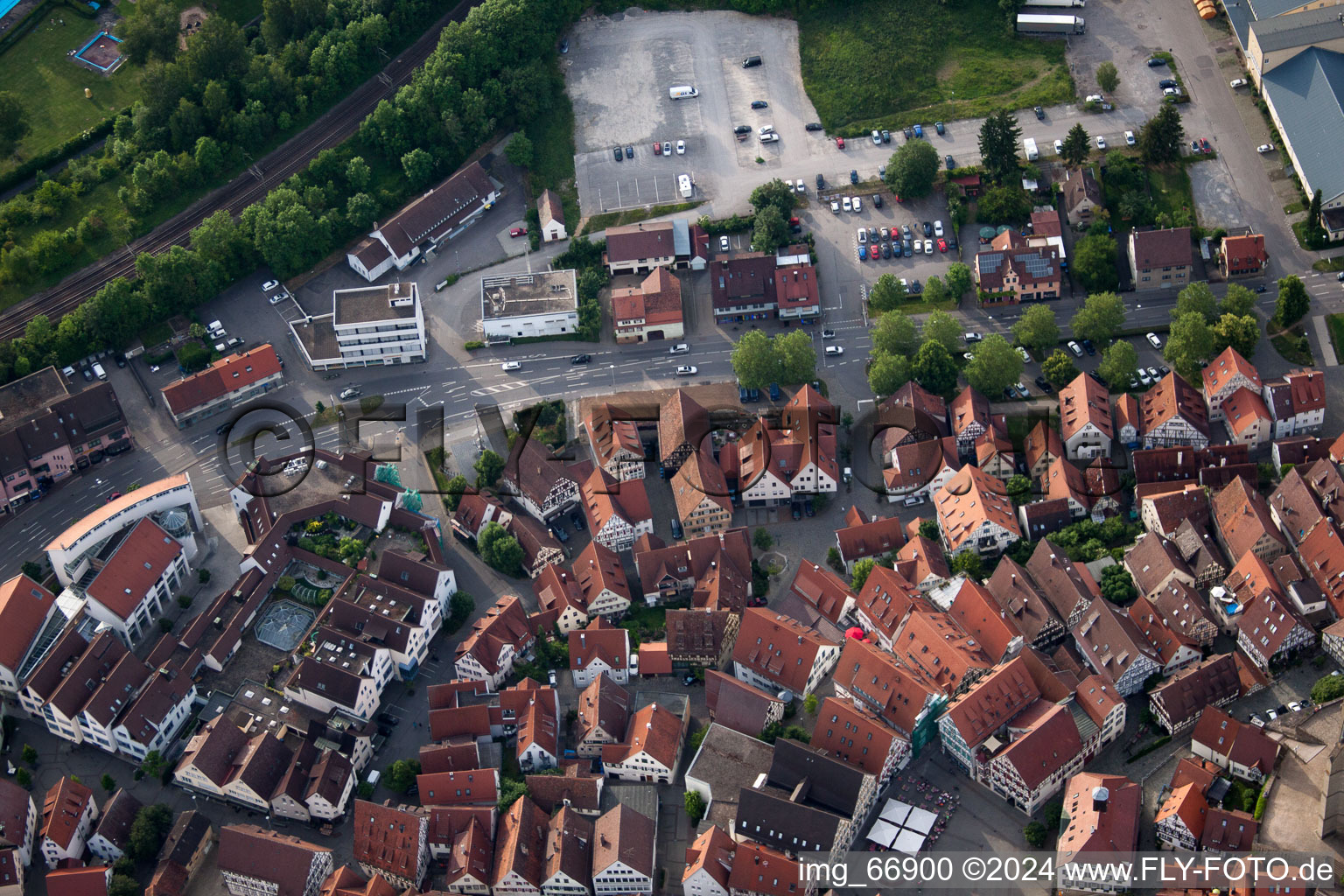 Aerial photograpy of Badgasse in Herrenberg in the state Baden-Wuerttemberg, Germany