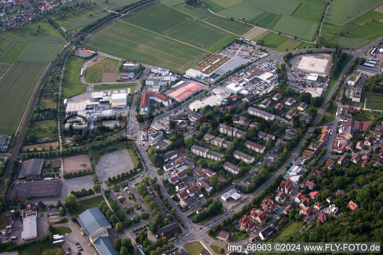 Benzstrasse commercial area in Herrenberg in the state Baden-Wuerttemberg, Germany