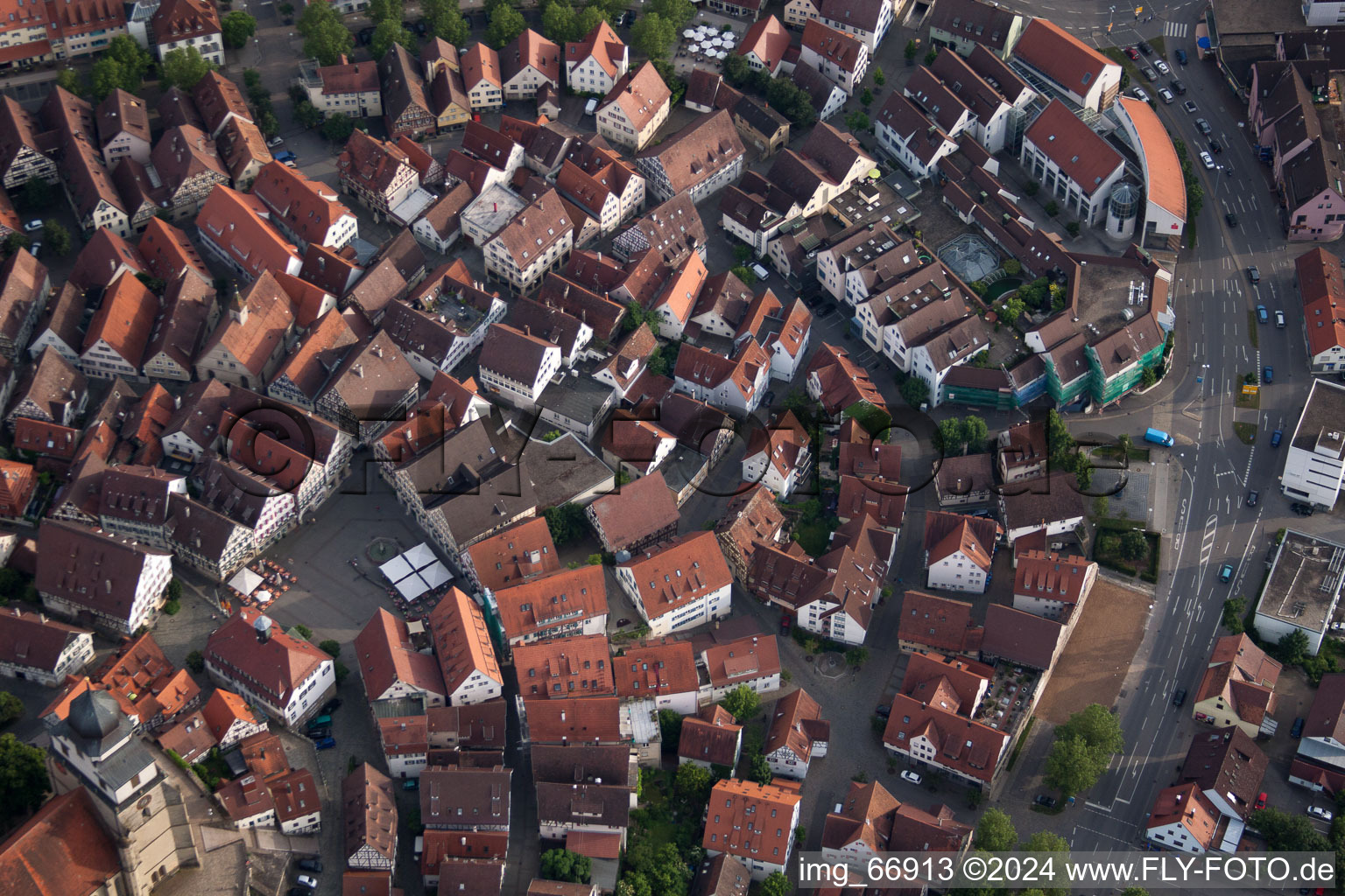 Hirschplan to the market square in Herrenberg in the state Baden-Wuerttemberg, Germany