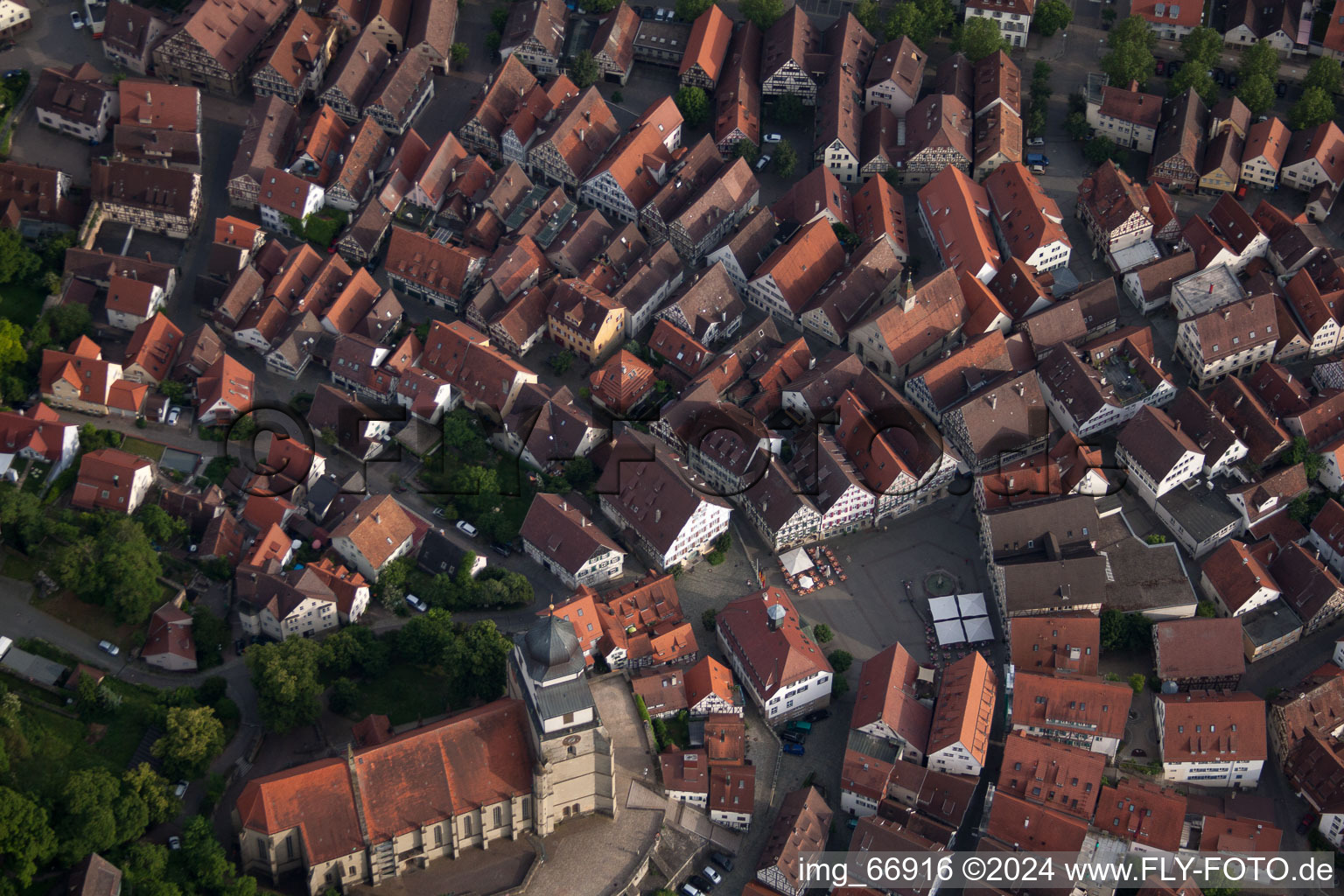 Market square from the north in Herrenberg in the state Baden-Wuerttemberg, Germany