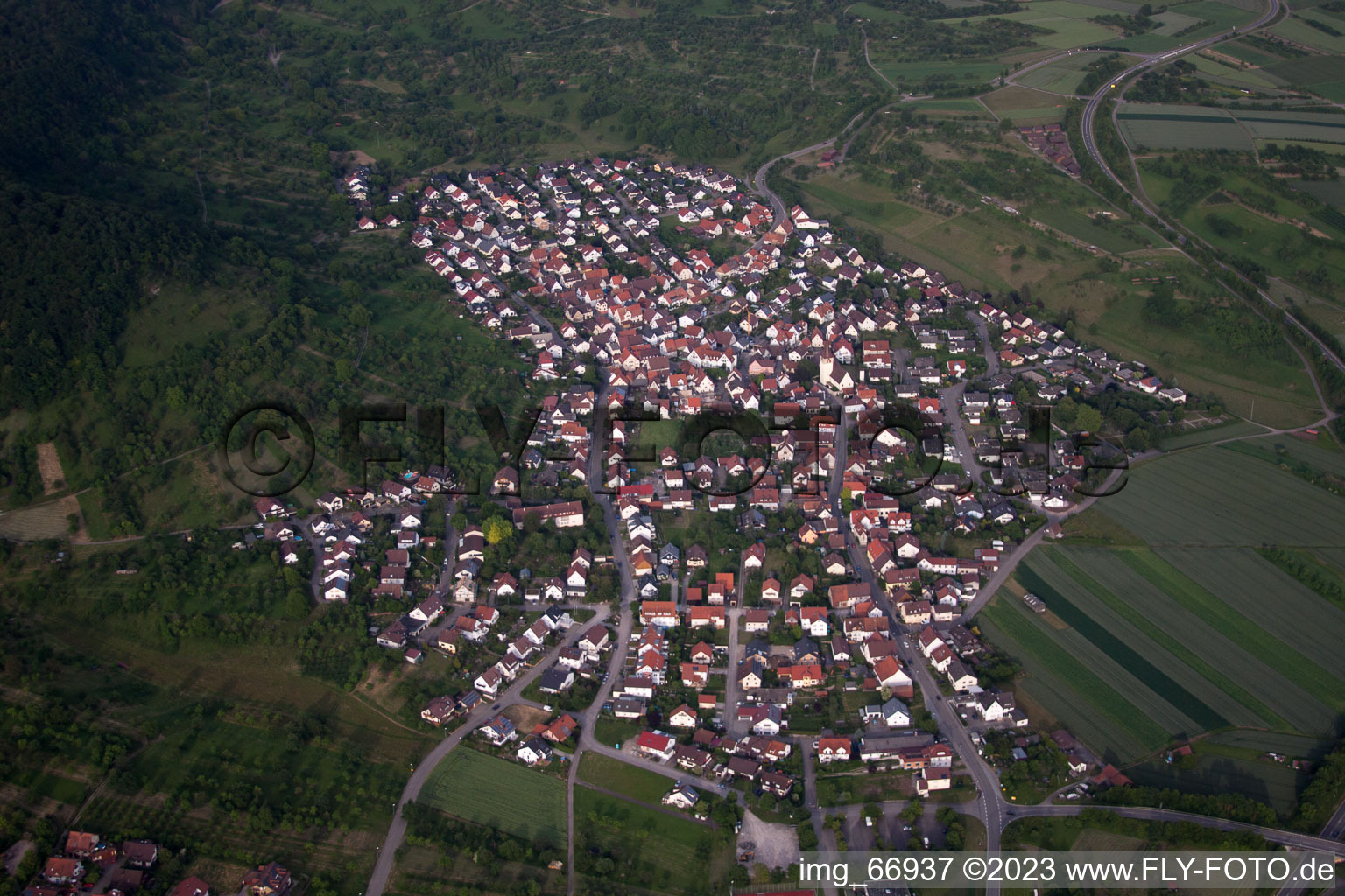 Aerial view of District Kayh in Herrenberg in the state Baden-Wuerttemberg, Germany