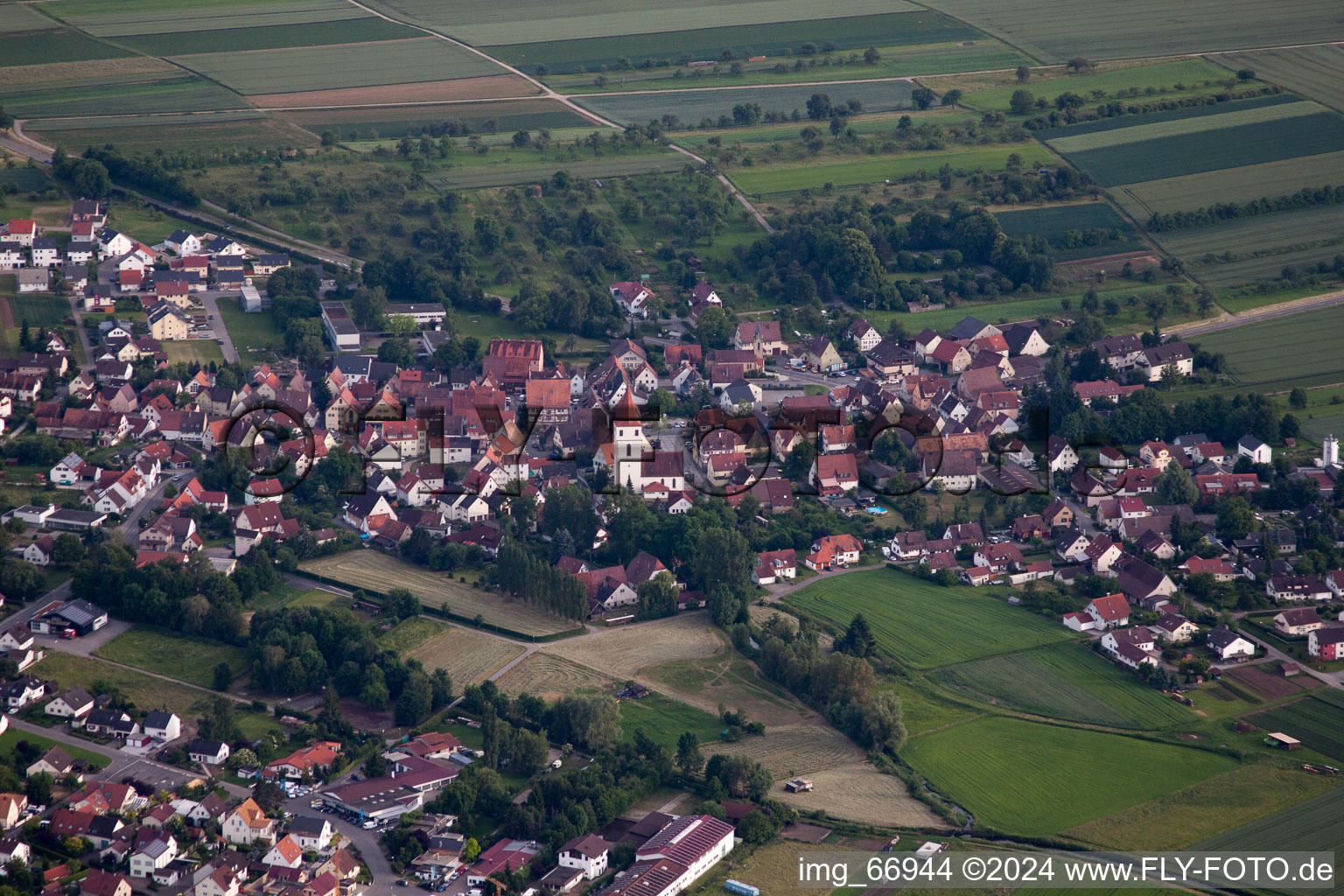 Oblique view of Town View of the streets and houses of the residential areas in the district Moenchberg in Herrenberg in the state Baden-Wurttemberg