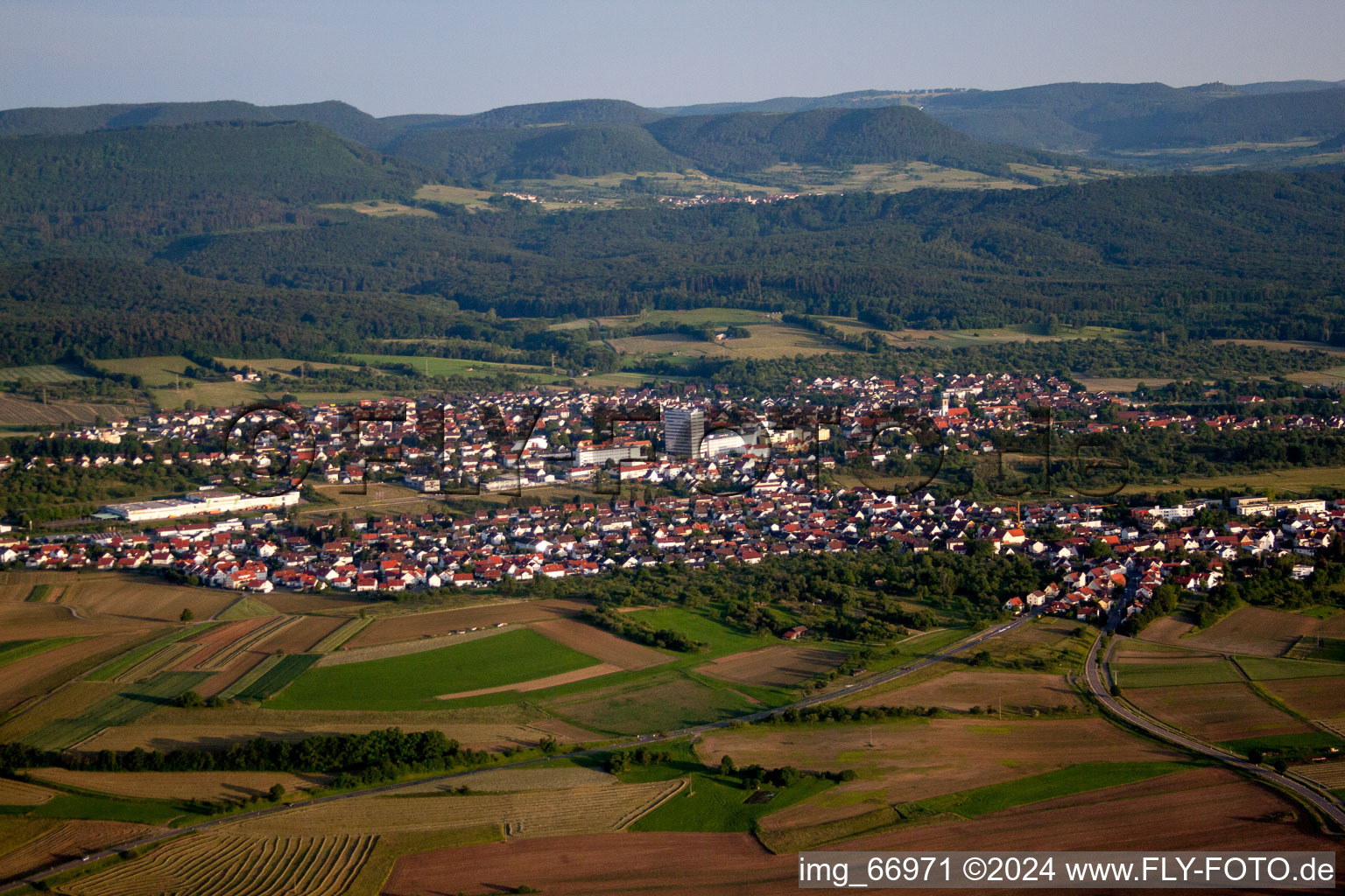 Town View of the streets and houses of the residential areas in the district Gomaringen in Gomaringen in the state Baden-Wurttemberg, Germany