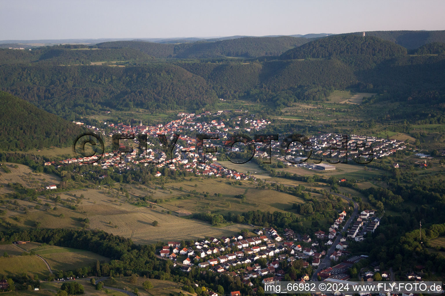 Village - view on the edge of agricultural fields and farmland in Reutlingen in the state Baden-Wurttemberg, Germany