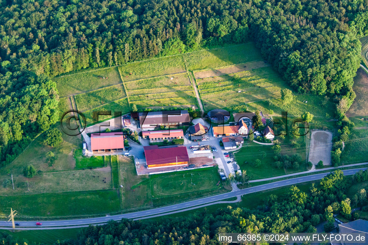 Aerial view of Bronnweiler in the district Gönningen in Reutlingen in the state Baden-Wuerttemberg, Germany