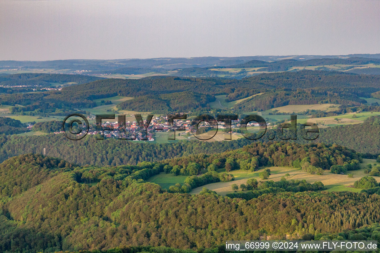 From the west in the district Holzelfingen in Lichtenstein in the state Baden-Wuerttemberg, Germany