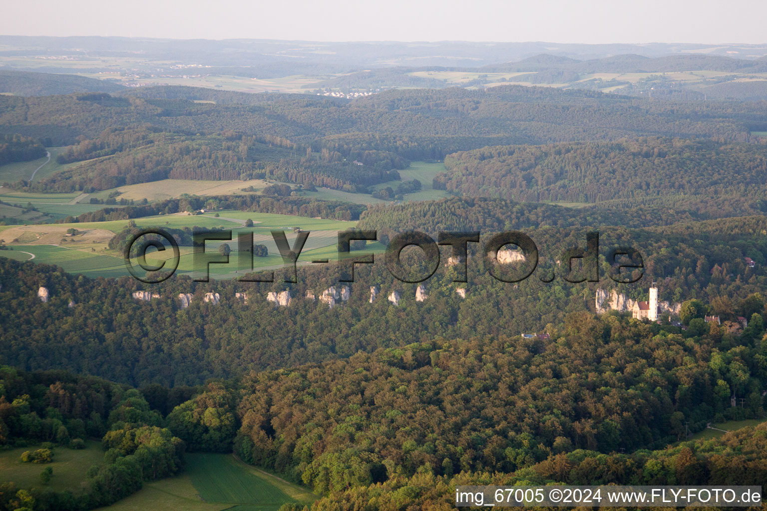 Aerial photograpy of Castle Lichtenstein in the district Honau in Lichtenstein in the state Baden-Wuerttemberg, Germany