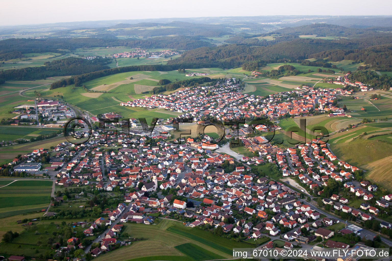 Town View of the streets and houses of the residential areas in the district Grossengstingen in Engstingen in the state Baden-Wurttemberg