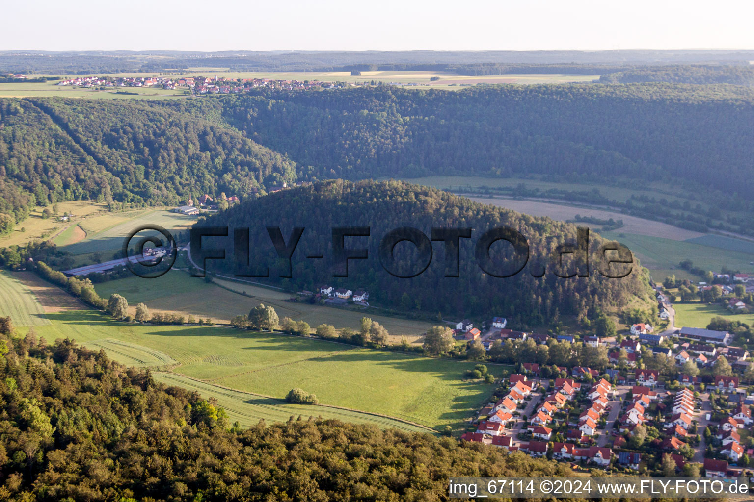 Forest and mountain scenery Heart-Jesus-Mountain in Schelklingen in the state Baden-Wurttemberg, Germany