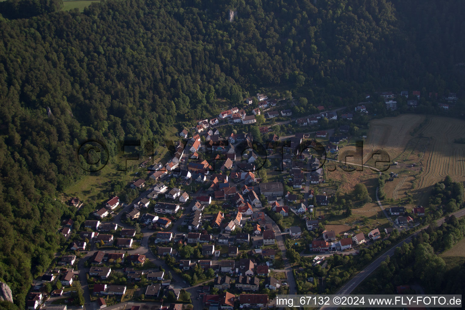 Aerial photograpy of Hamlet in Blaubeuren in the state Baden-Wuerttemberg, Germany