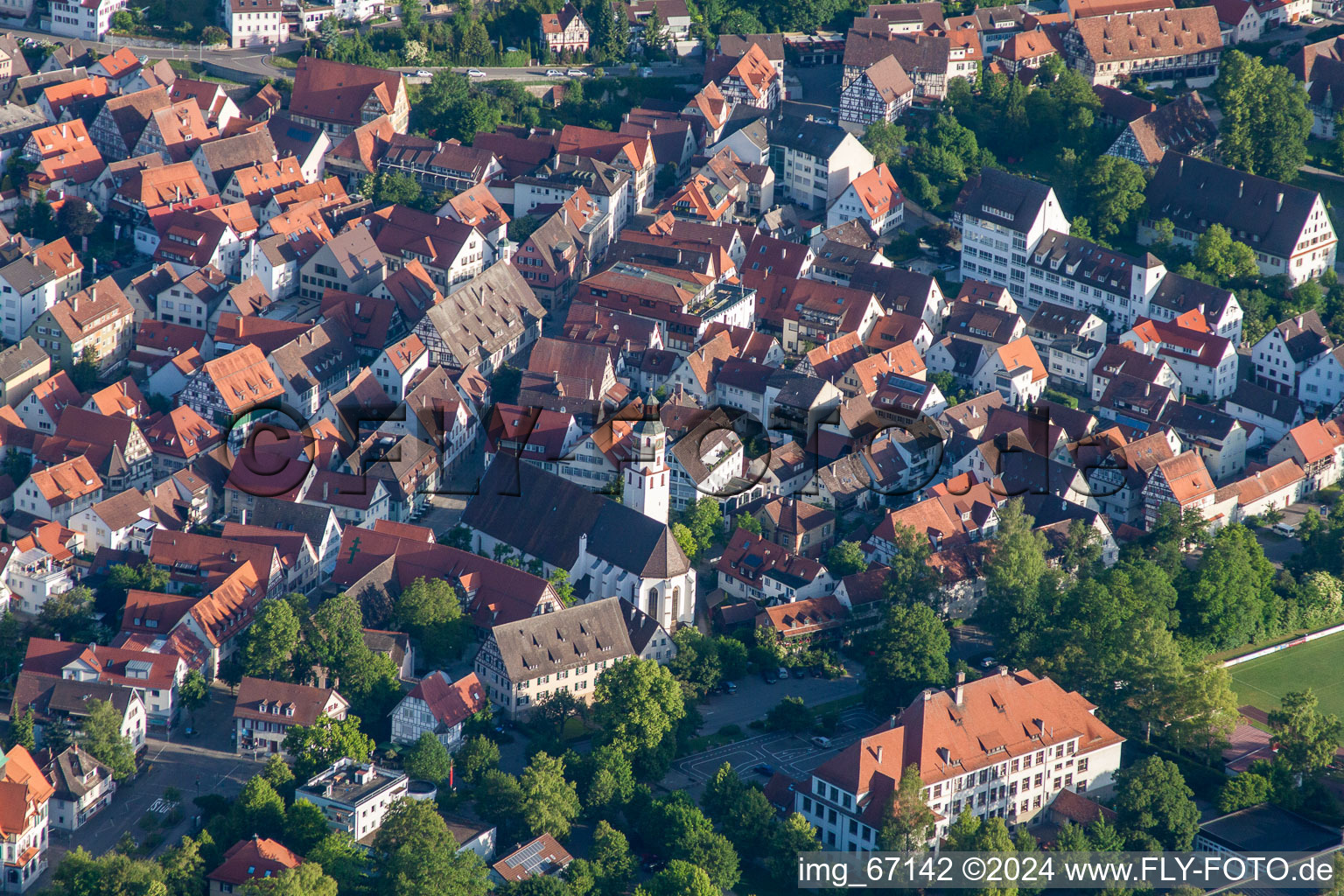 Aerial photograpy of Blaubeuren in the state Baden-Wuerttemberg, Germany