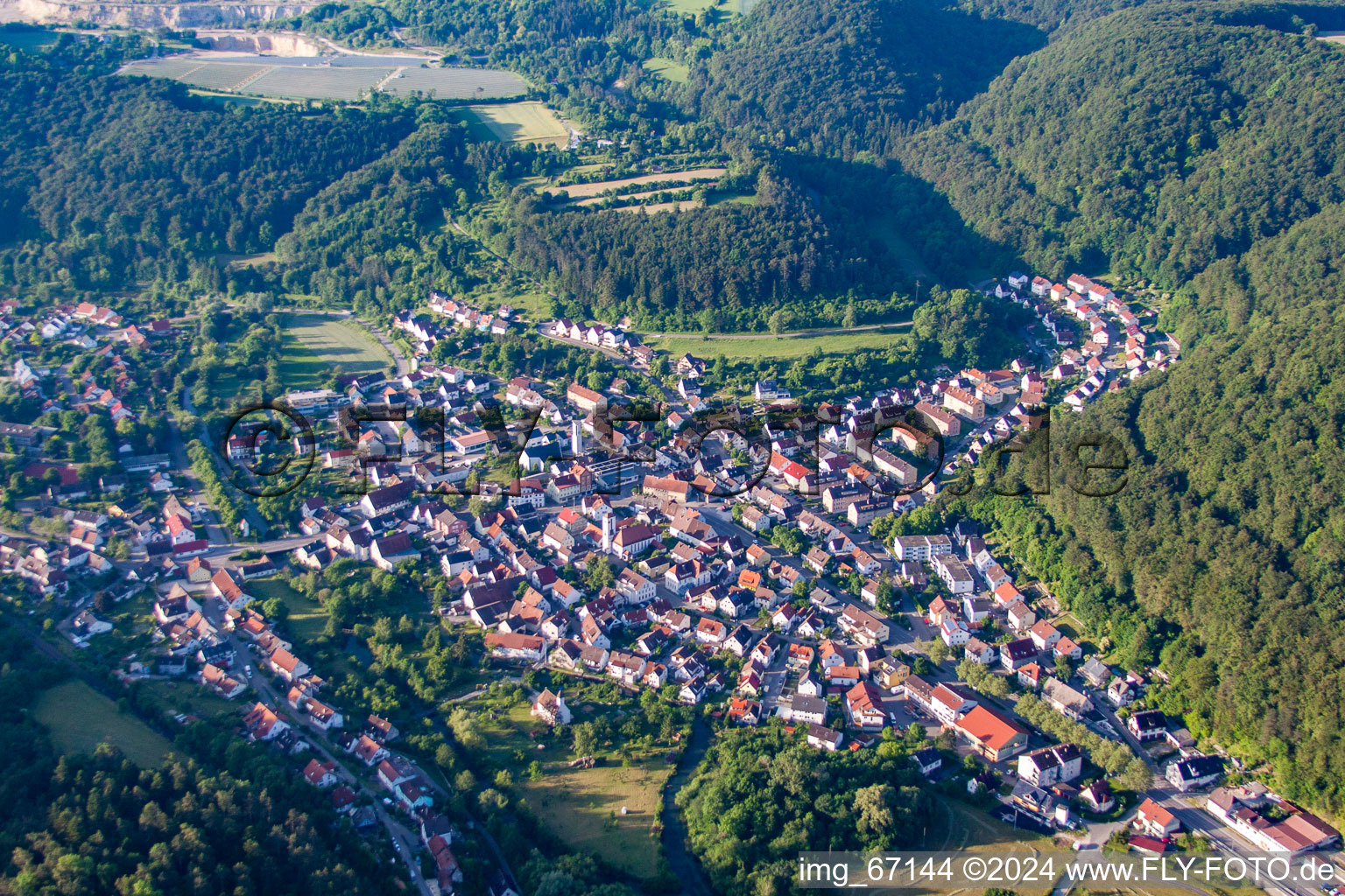 Oblique view of Town View of the streets and houses of the residential areas in the district Gerhausen in Blaubeuren in the state Baden-Wurttemberg