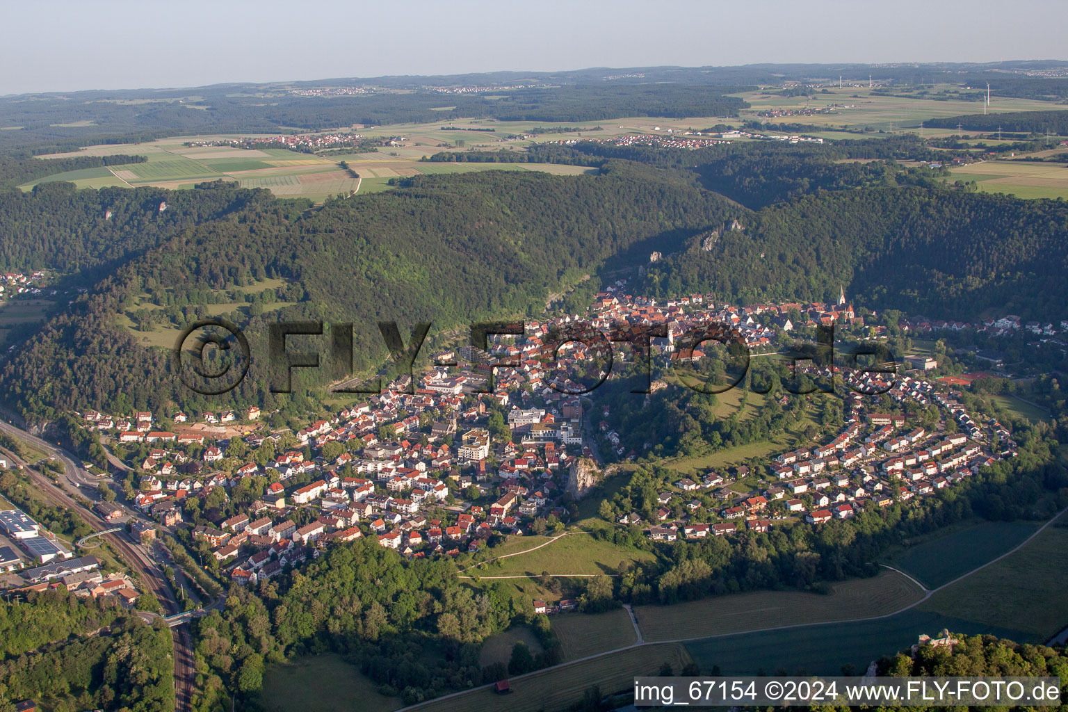 Town View of the streets and houses of Blaubeuren in the state Baden-Wurttemberg